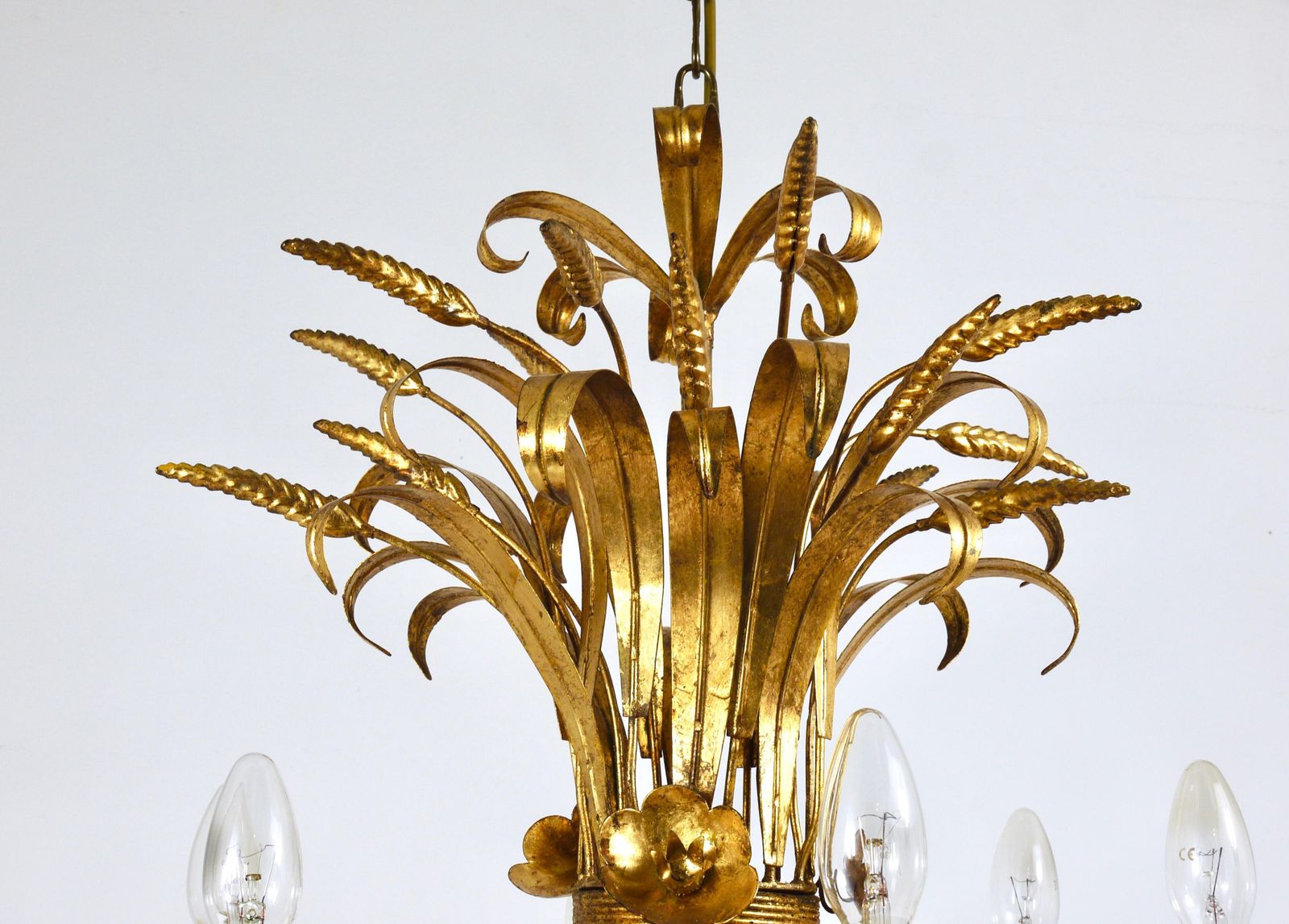 Hans Kögl Xl Hollywood Regency Wheat Floral Bouquet Gilt Iron Chandelier, 1970s photo buy