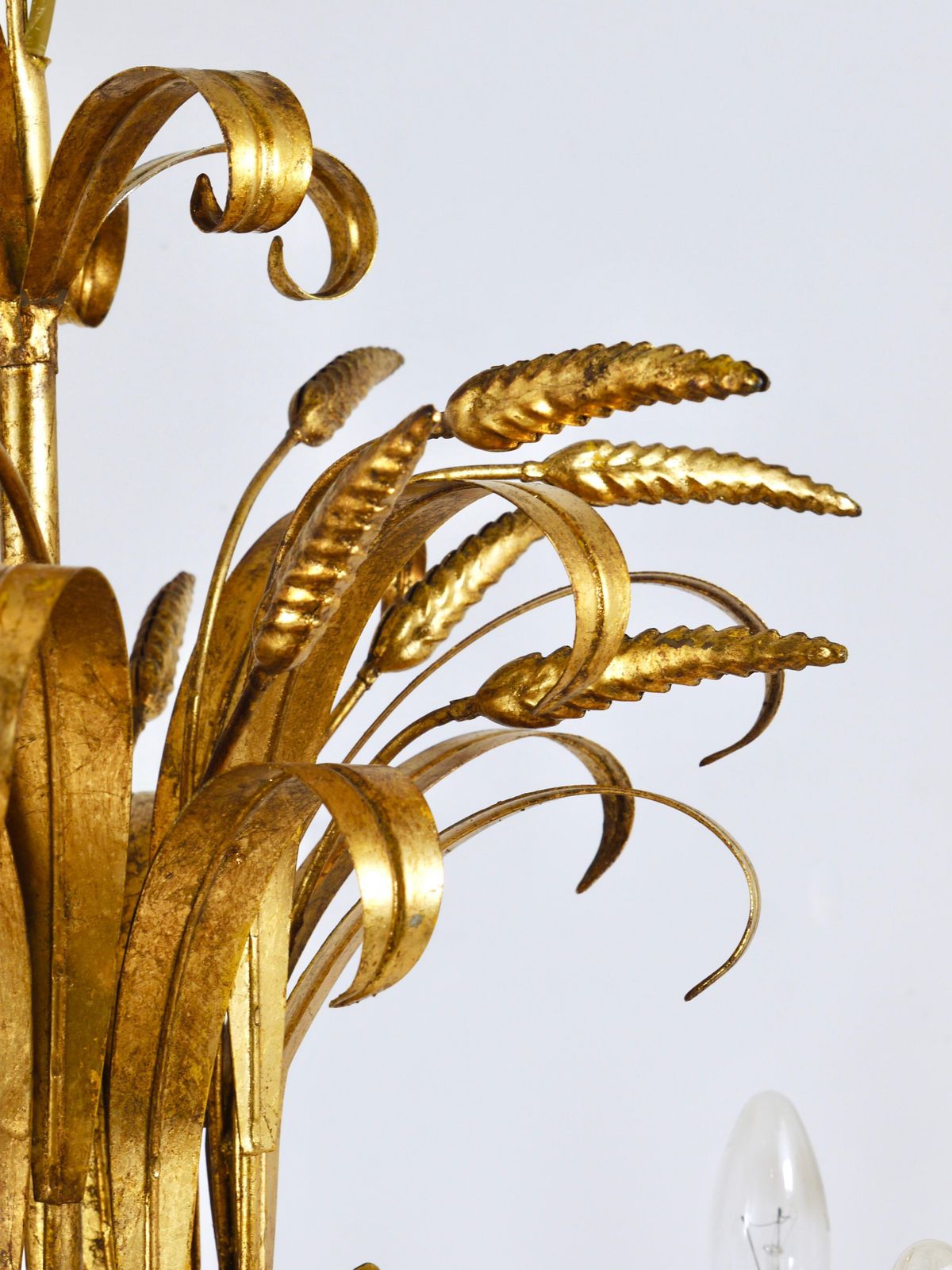 photo for sale Hans Kögl Xl Hollywood Regency Wheat Floral Bouquet Gilt Iron Chandelier, 1970s