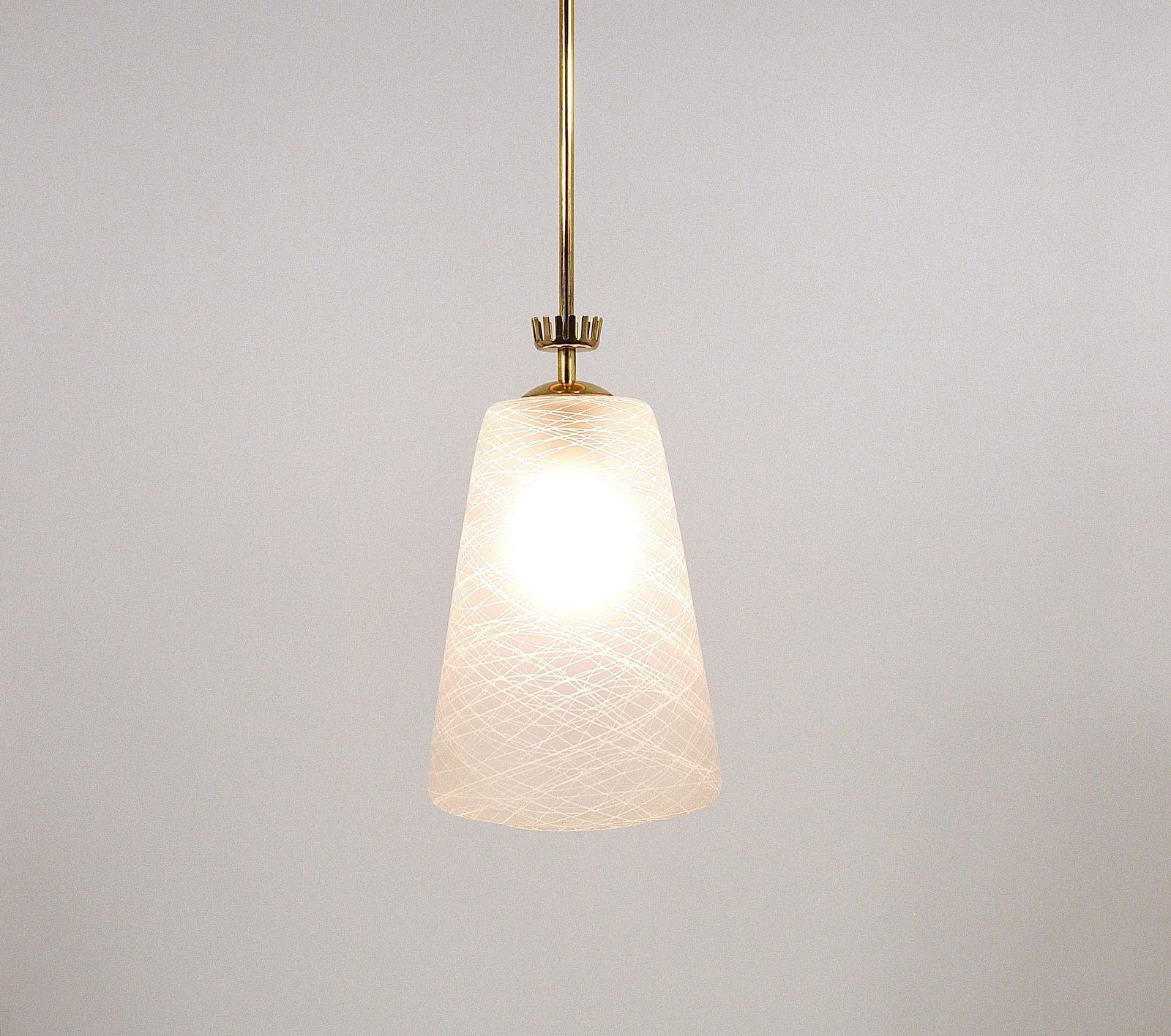 photo buy Gio Ponti Style Mid Century Brass Crown Pendant Lamp Lantern, Italy, 1950s