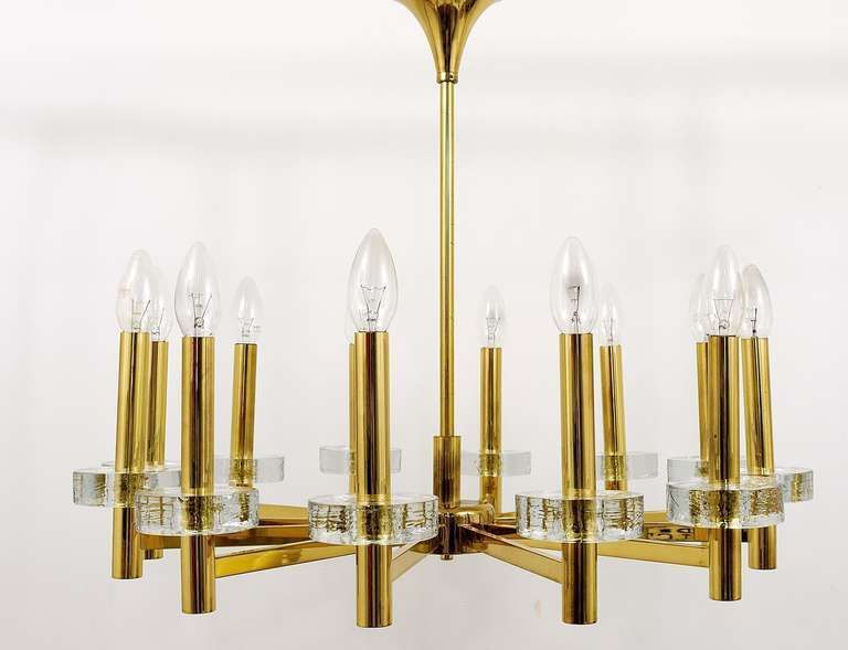 Gaetano Sciolari Style Brass & Glass Discs Chandelier, Mid Century, Italy, 1970s photo 3063.0