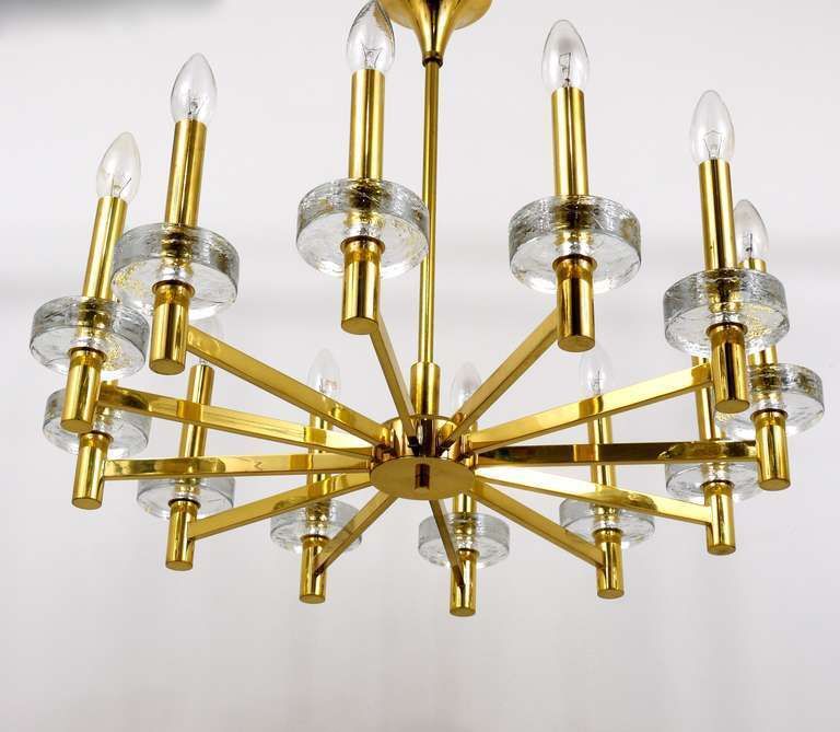 photo furniture Gaetano Sciolari Style Brass & Glass Discs Chandelier, Mid Century, Italy, 1970s