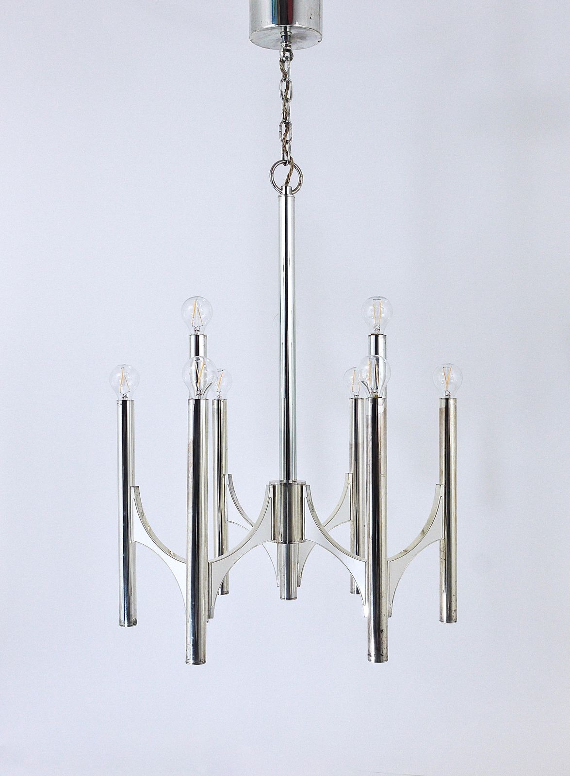 Gaetano Sciolari Sirius Silver Plated Mid Century Chandelier, Lightolier, Italy photo for sale