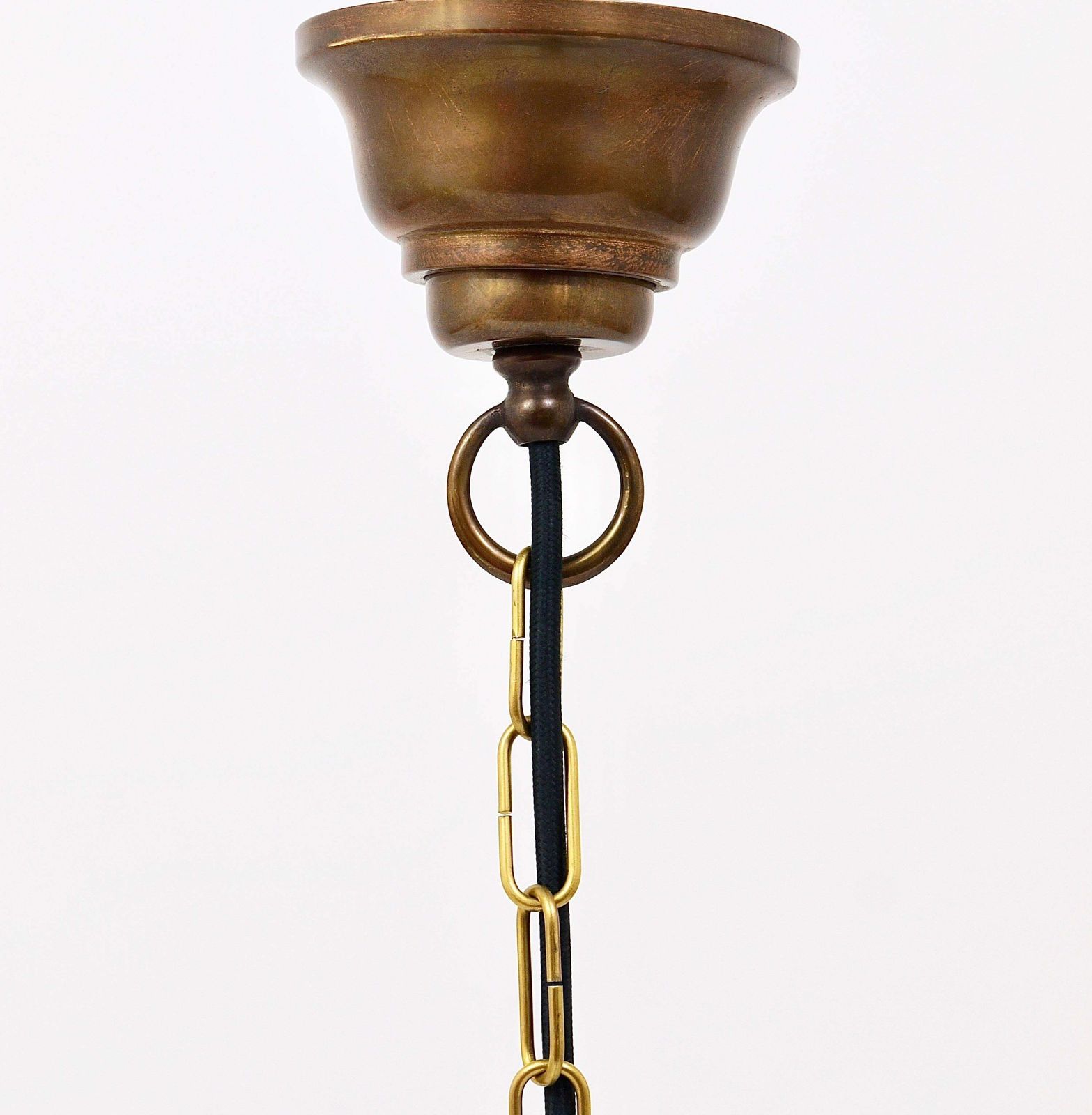 photo for sale Fontana Arte Style Pendant Lamp Lantern, Brass & Facetted Glass, Italy, 1940s