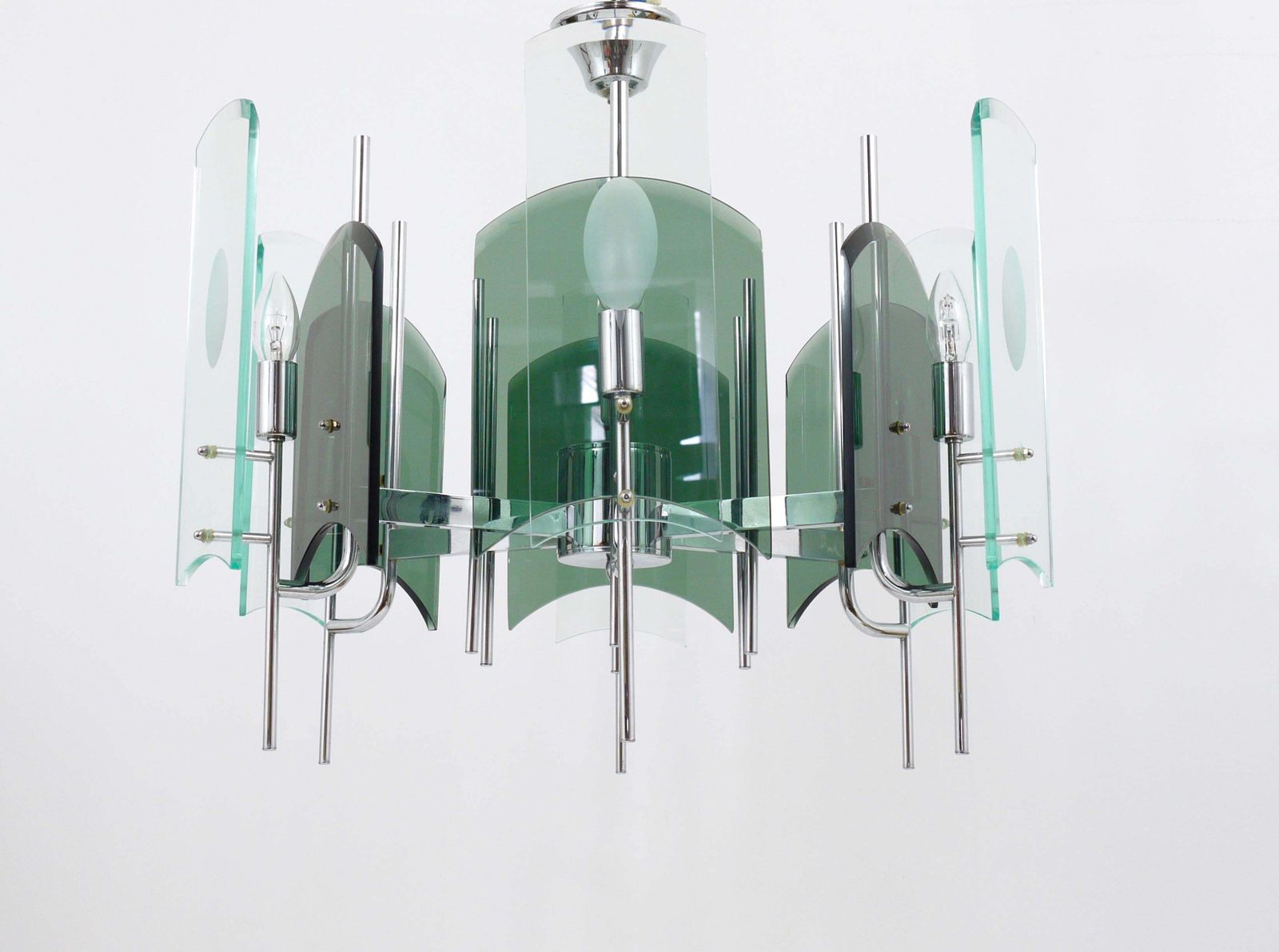 Fontana Arte Style Huge Mid Century Glass Chandelier, Italy, 1960s photo for sale