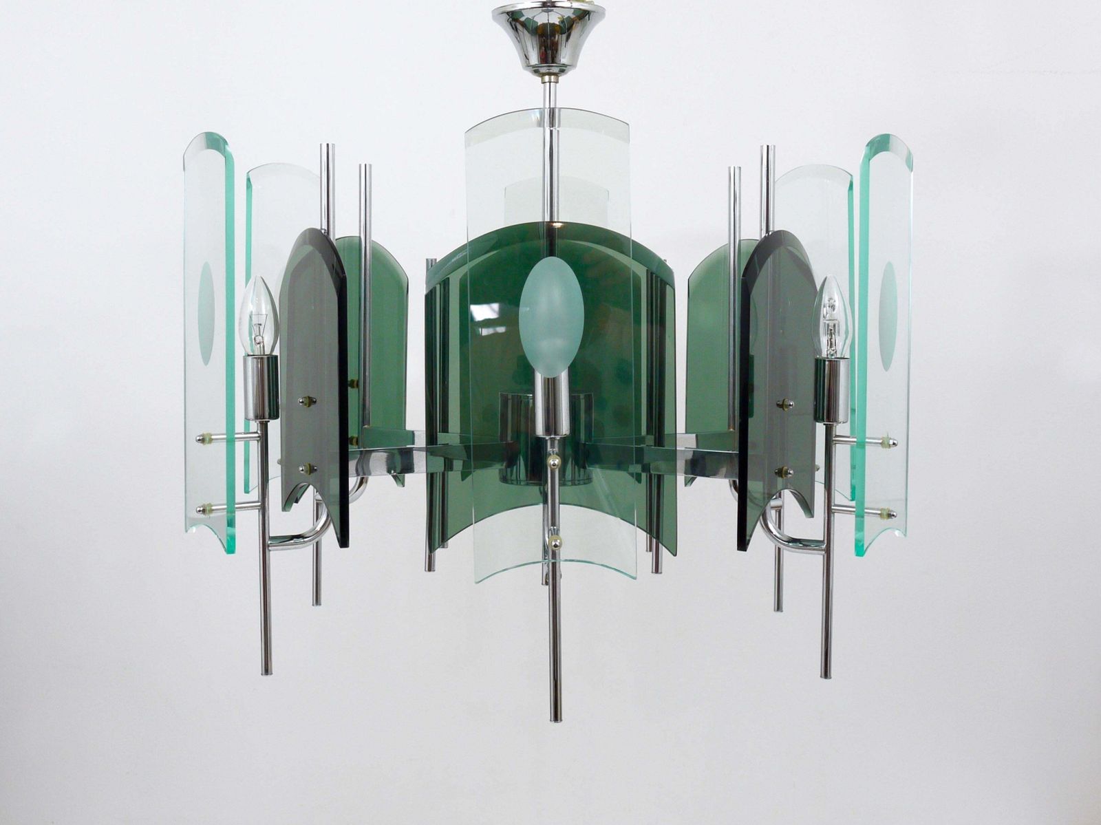 Fontana Arte Style Huge Mid Century Glass Chandelier, Italy, 1960s photo 2902.0