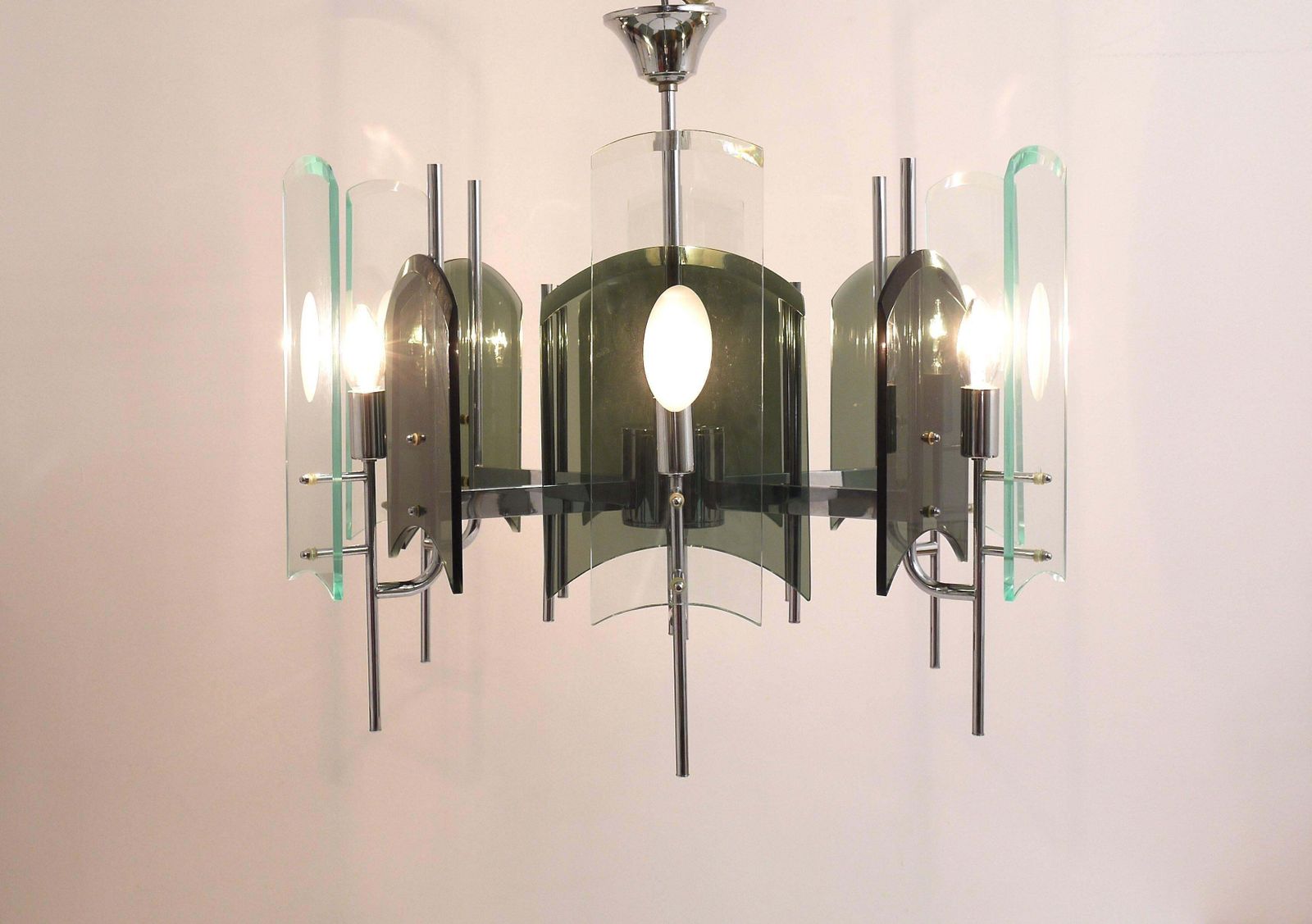 Fontana Arte Style Huge Mid Century Glass Chandelier, Italy, 1960s photo buy