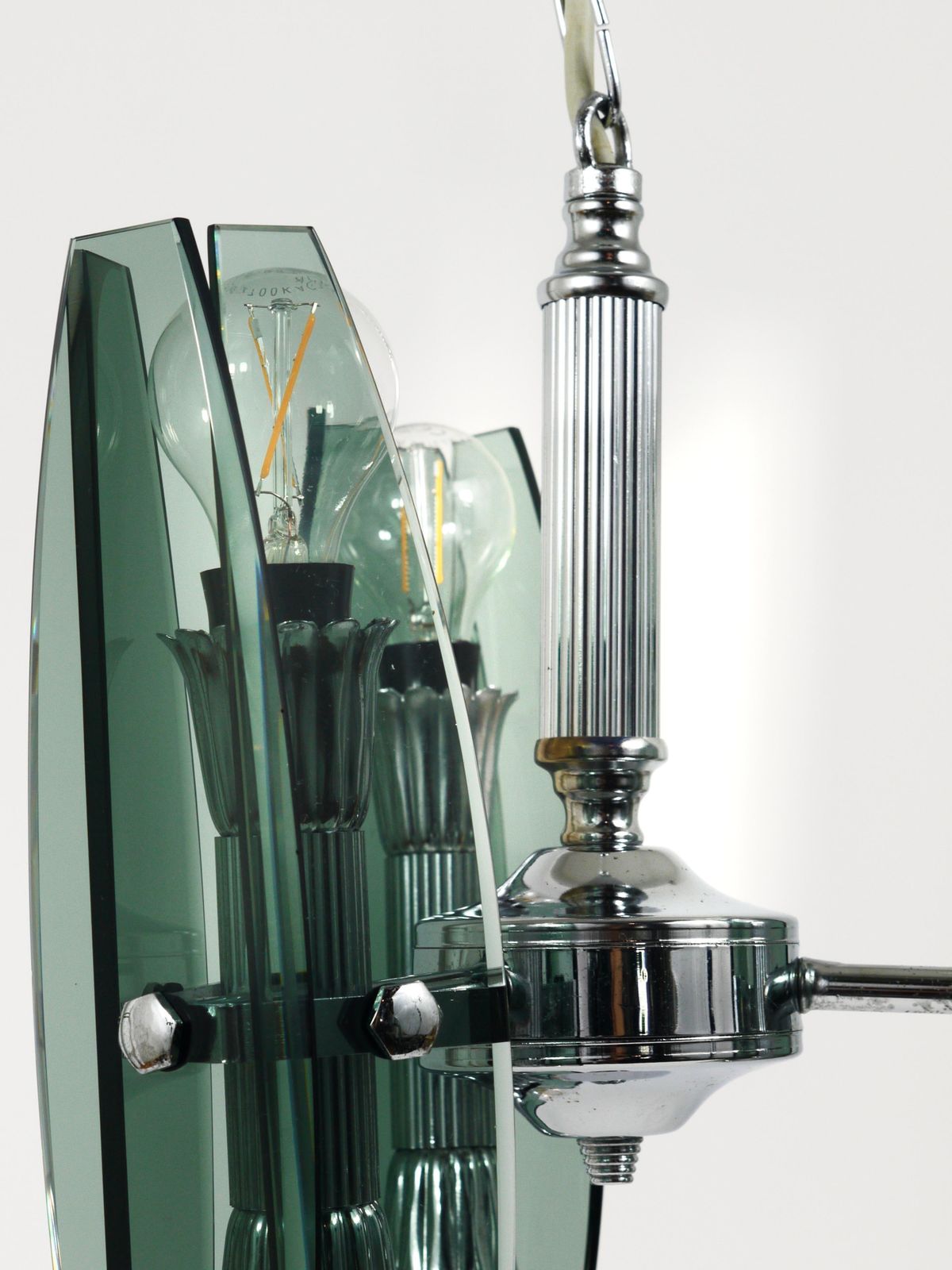 Fontana Arte Style Glass & Chrome Chandelier Pendant Light By Veca Murano, Italy photo Lighting