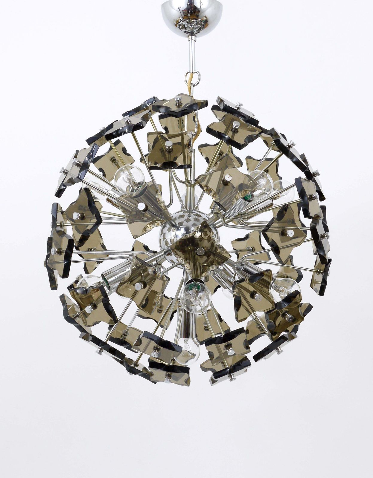 Fontana Arte Sputnik Cut Glass Dandelion Mid Century Chandelier, Italy, 1960s photo for sale