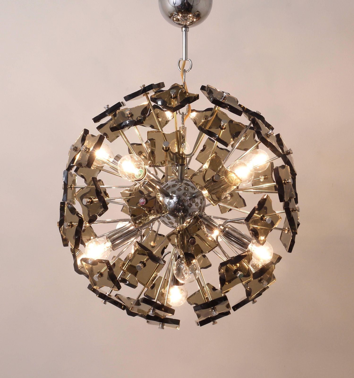 Fontana Arte Sputnik Cut Glass Dandelion Mid Century Chandelier, Italy, 1960s photo Lighting