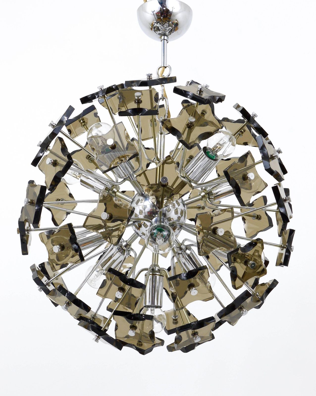Fontana Arte Sputnik Cut Glass Dandelion Mid Century Chandelier, Italy, 1960s photo vintage