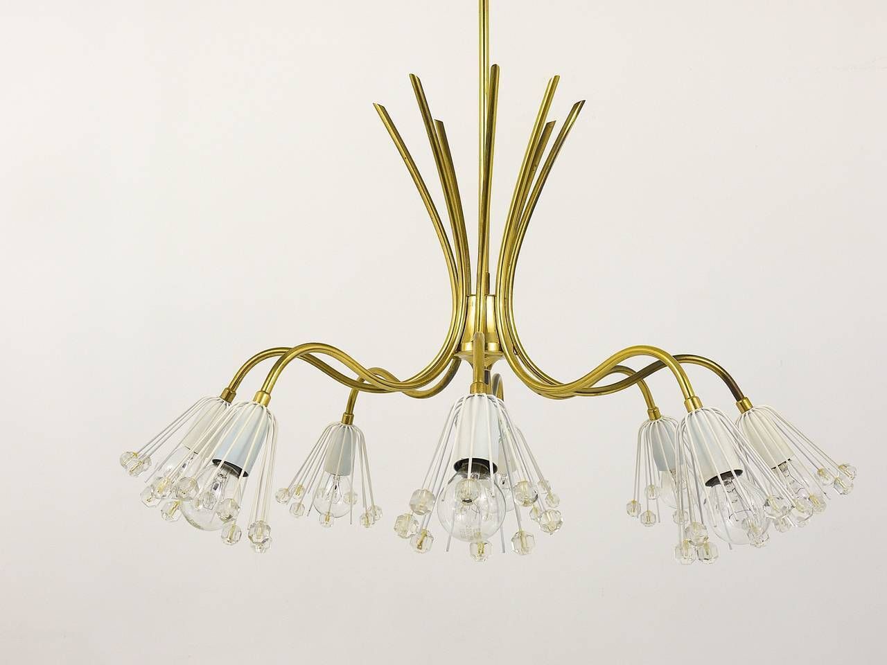 Floral Emil Stejnar Modernist Brass Chandelier, Rupert Nikoll, Austria, 1950s photo 2338.0