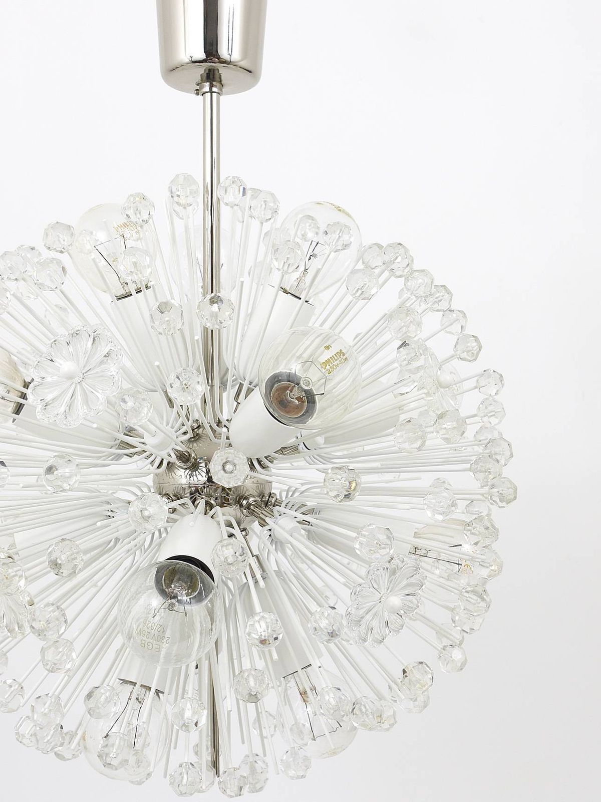 photo for sale Emil Stejnar Nickel Plated Dandelion Sputnik Blowball Chandelier, Rupert Nikoll