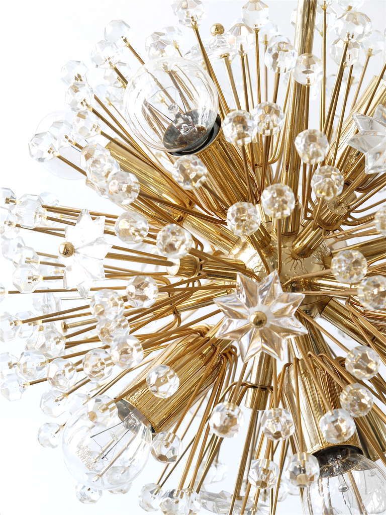 Emil Stejnar Gold Plated Midcentury Dandelion Sputnik Blowball Chandelier, 1970s photo vintage