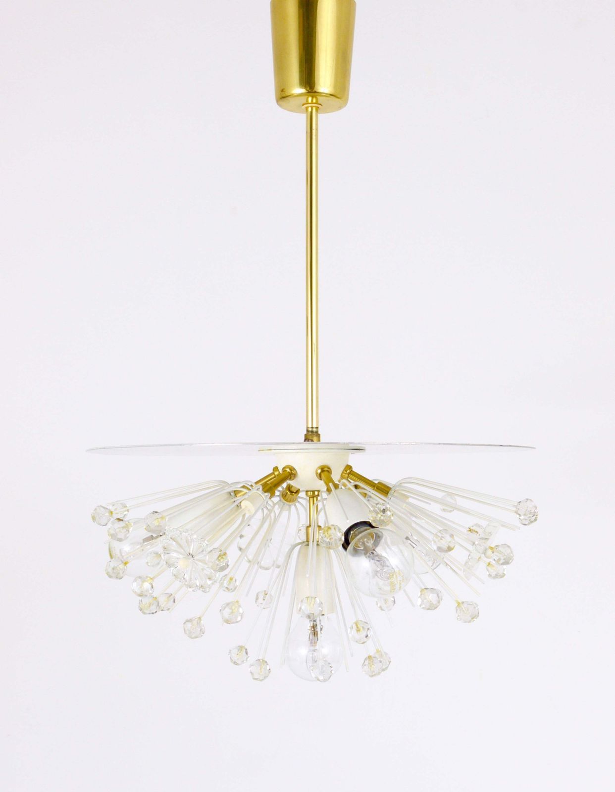 Emil Stejnar Blowball Brass & Crystal Chandelier, Rupert Nikoll, Austria, 1950s photo for sale