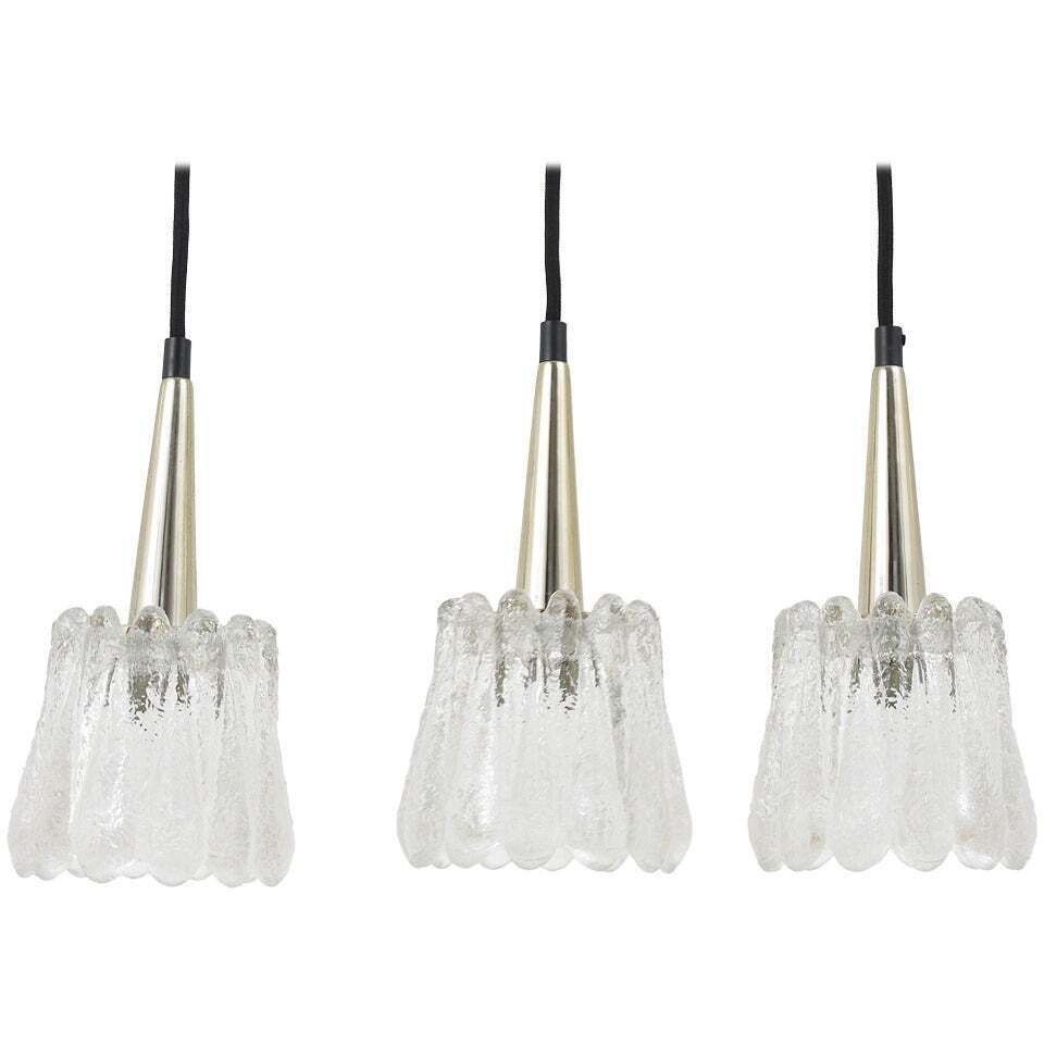 Carl Fagerlund – Set Van Drie Glazen Hanglampen, Orrefors, Zweden, Jaren 1960