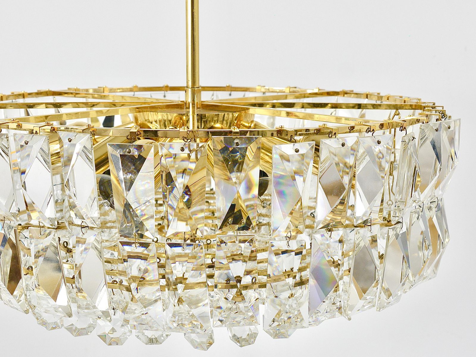 Bakalowits Vienna Large Gilt Brass & Crystal Glass Chandelier, Austria, 1970s photo Lighting