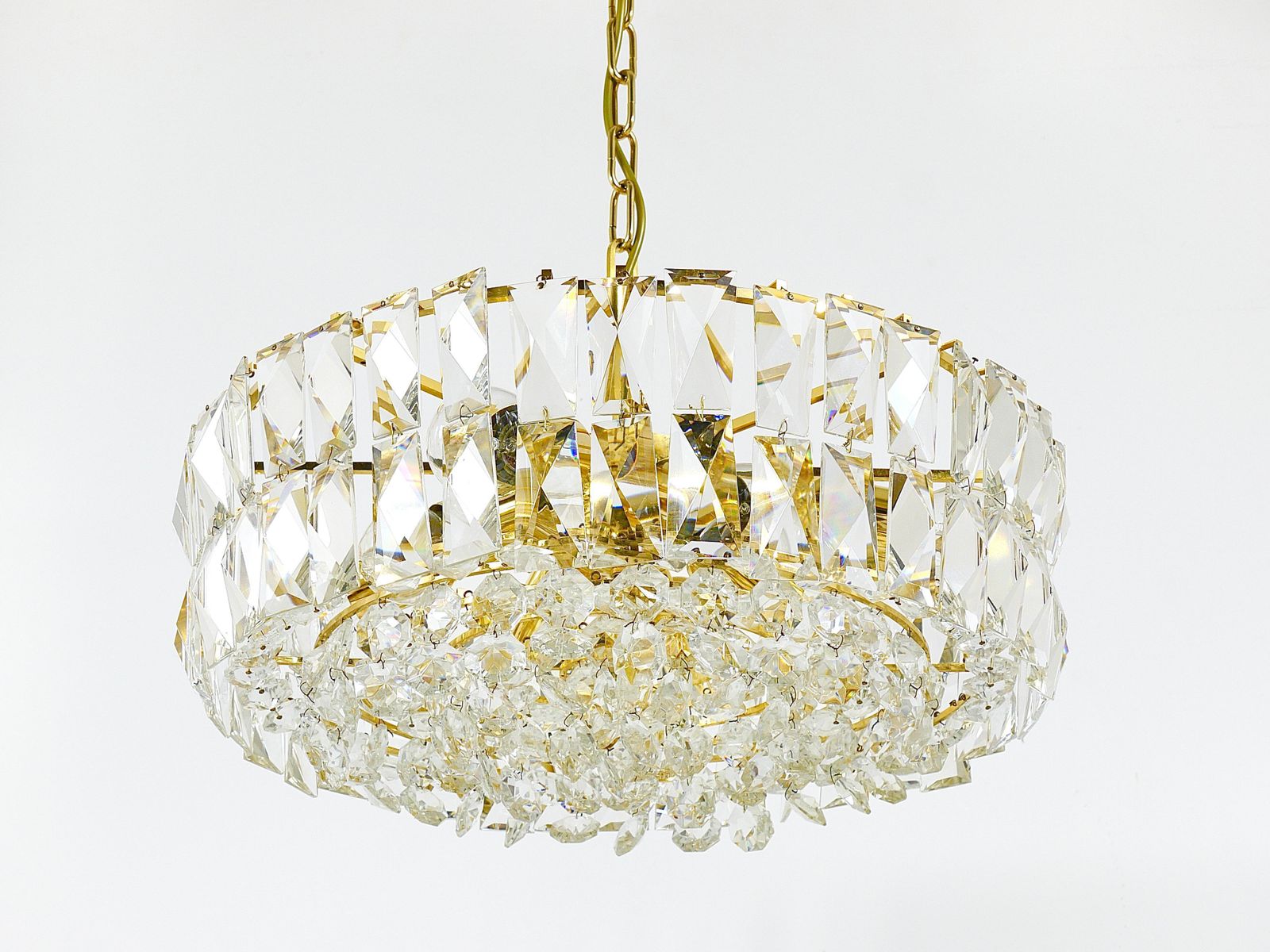 Bakalowits Vienna Large Gilt Brass & Crystal Glass Chandelier, Austria, 1970s photo vintage