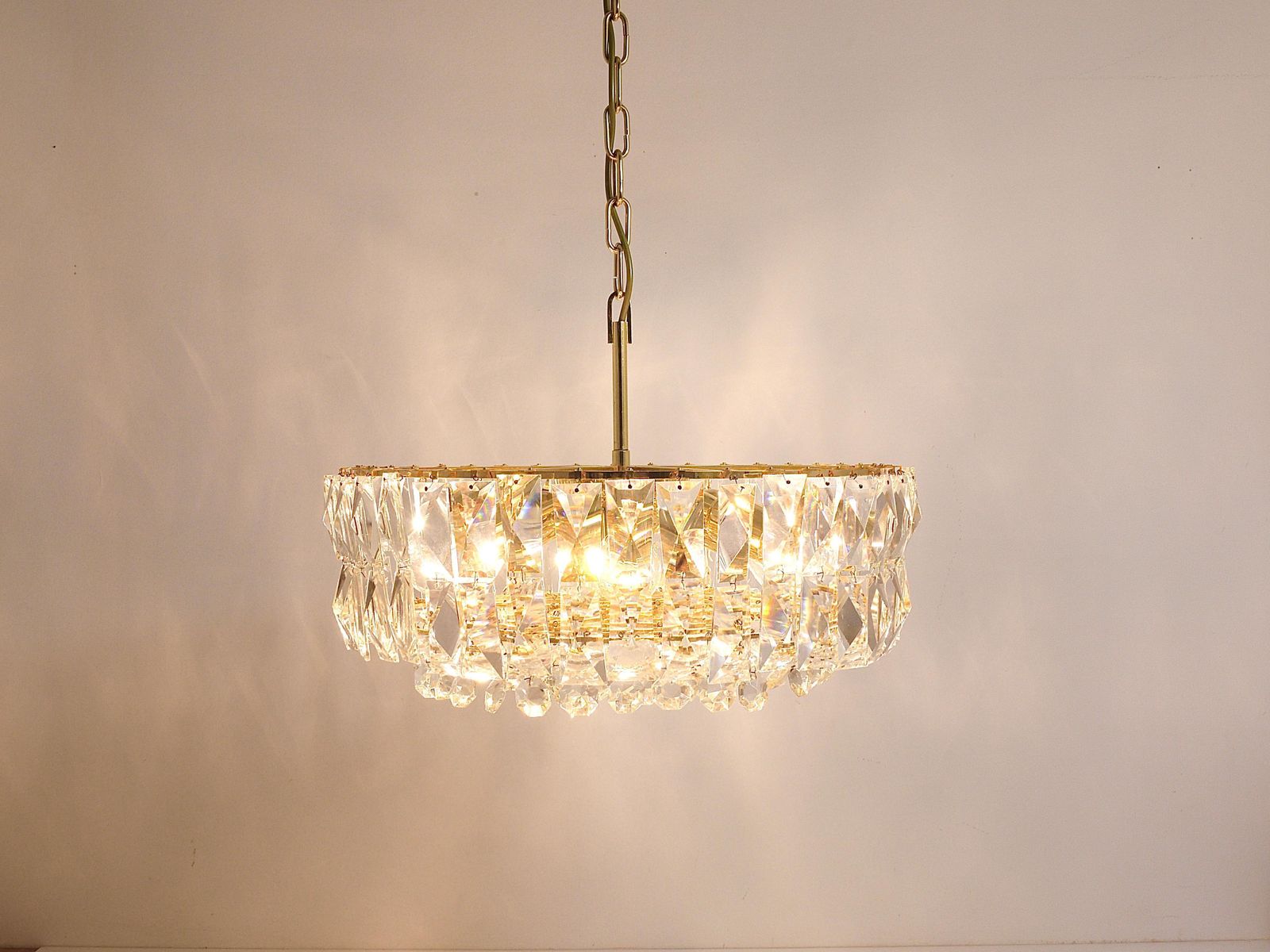 photo furniture Bakalowits Vienna Large Gilt Brass & Crystal Glass Chandelier, Austria, 1970s