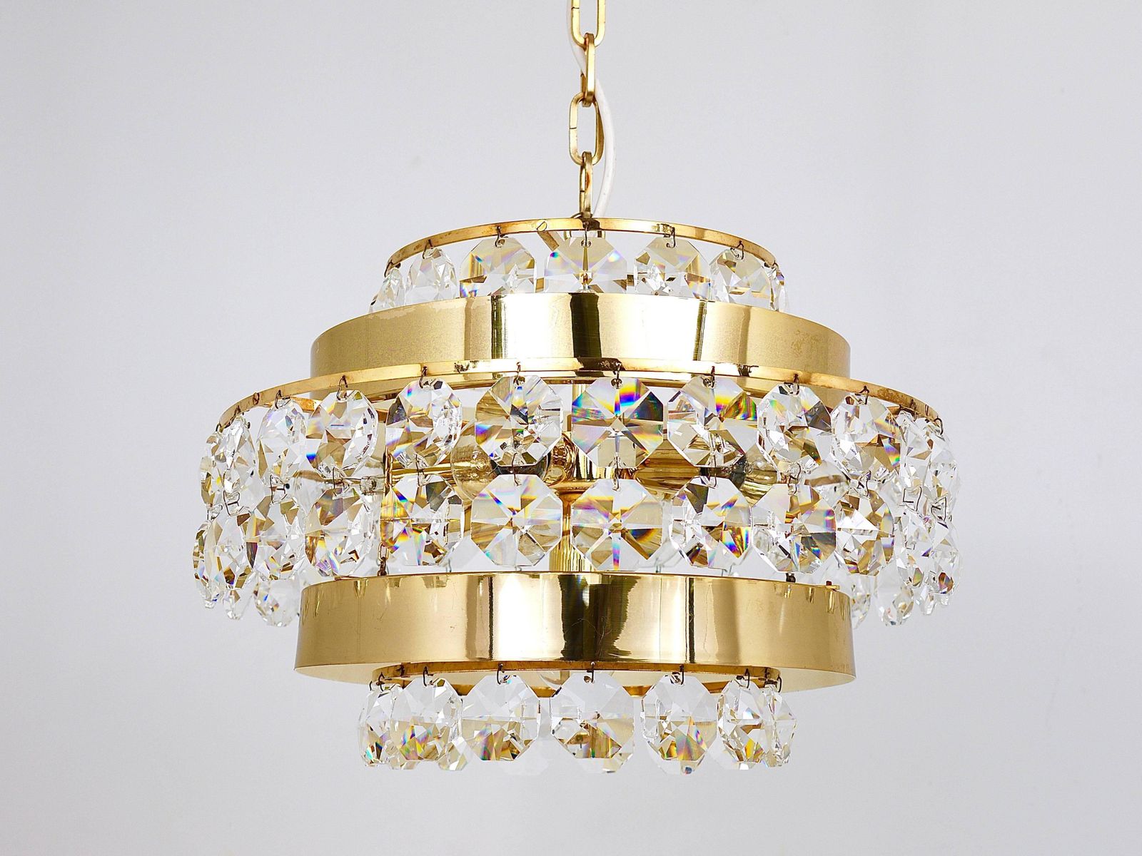 Bakalowits Vienna Gold Plated Brass & Diamond Crystals Chandelier, Austria, 1970 photo Lighting