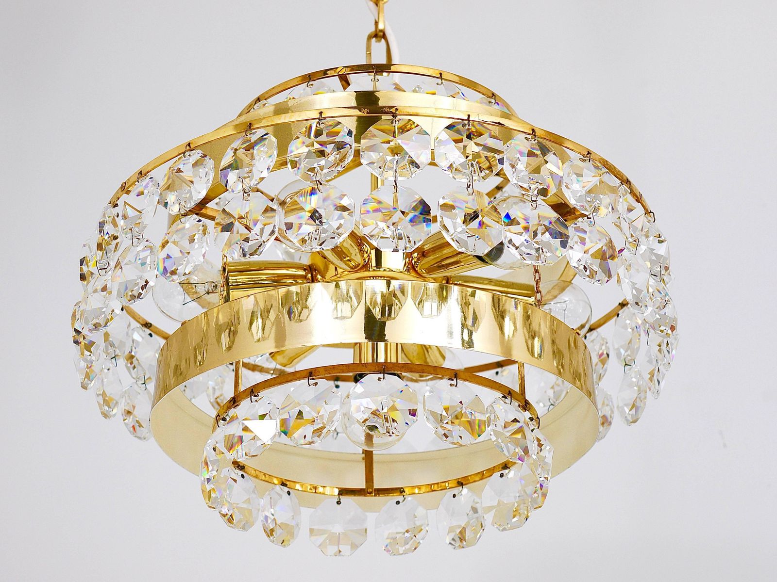 Bakalowits Vienna Gold Plated Brass & Diamond Crystals Chandelier, Austria, 1970 photo 2257.0