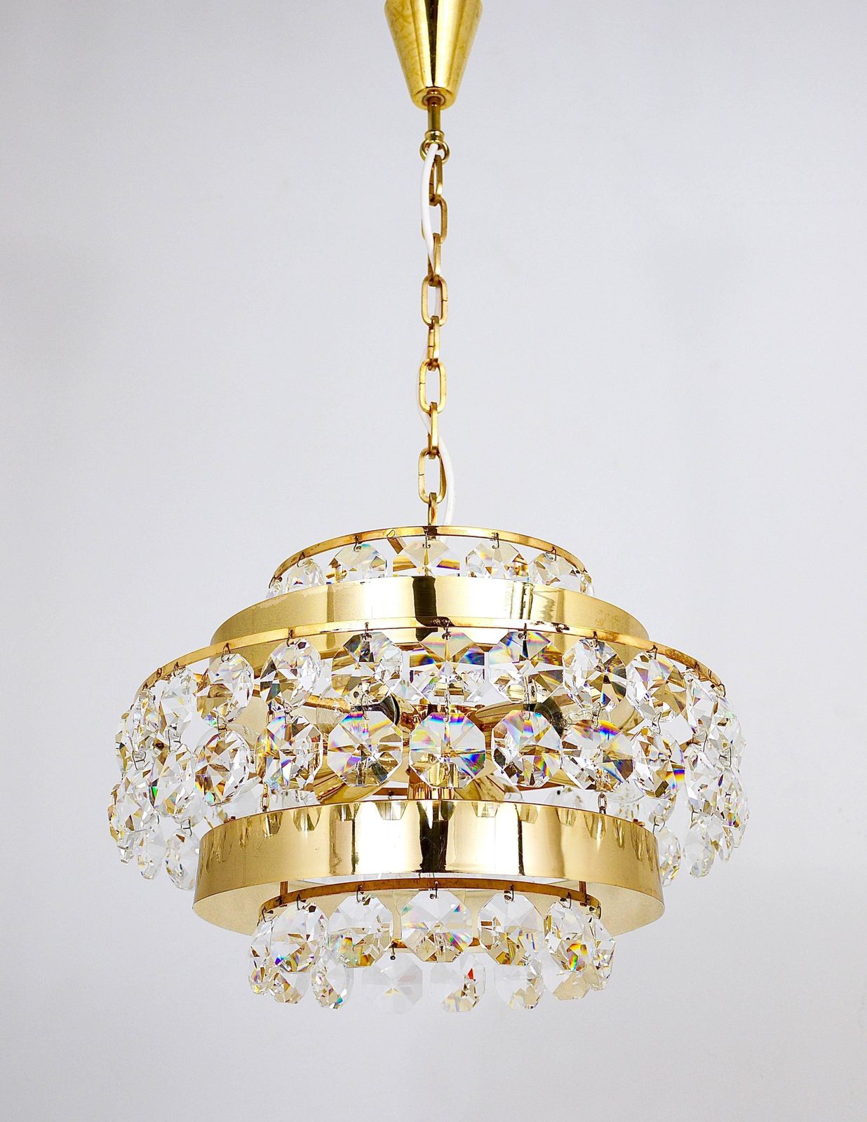 Bakalowits Vienna Gold Plated Brass & Diamond Crystals Chandelier, Austria, 1970 photo buy