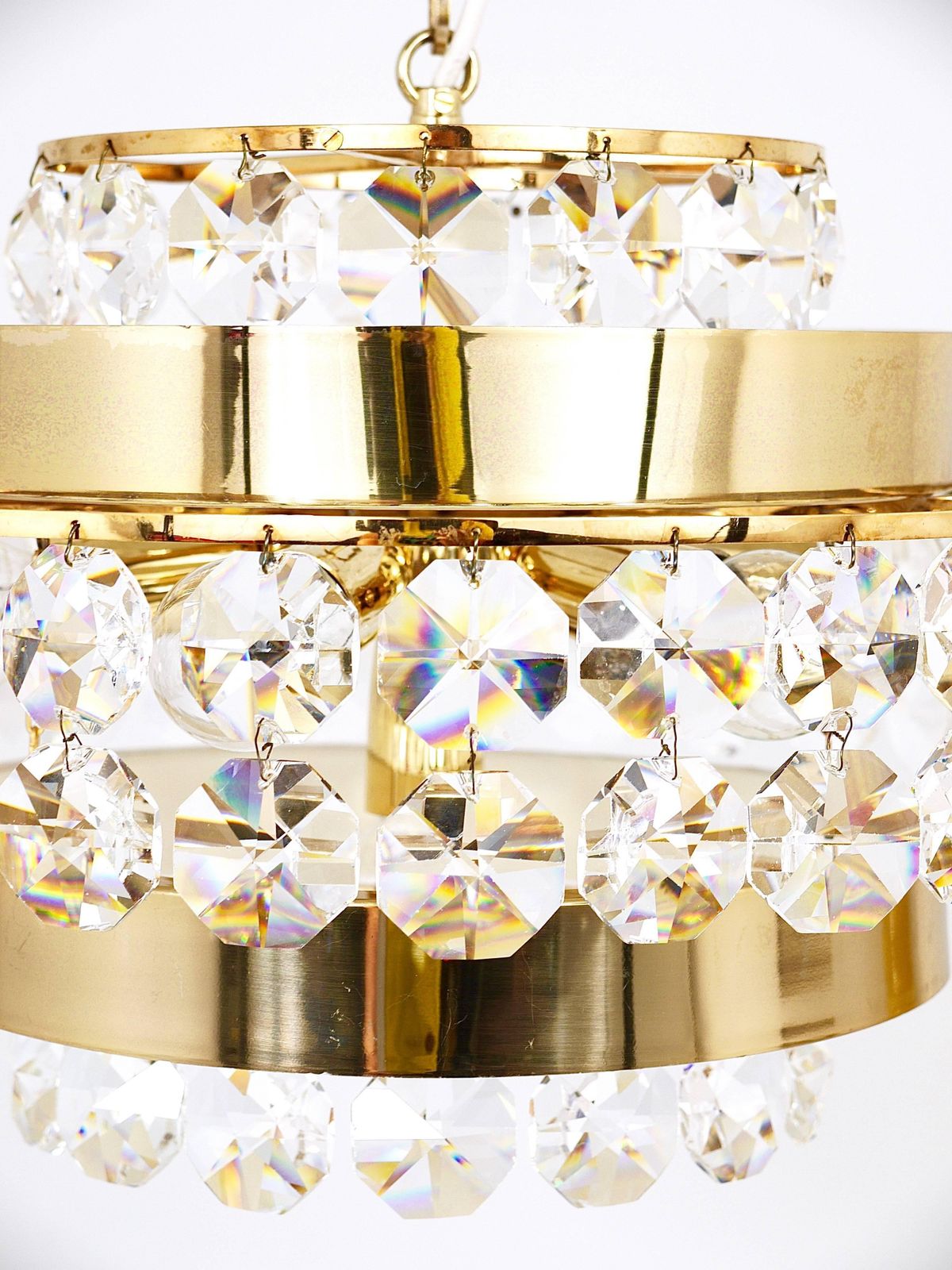 Bakalowits Vienna Gold Plated Brass & Diamond Crystals Chandelier, Austria, 1970 photo vintage