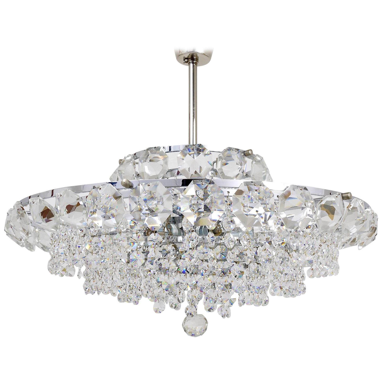 Bakalowits Vienna Diamond Crystal Faceted Glass Chandelier, Austria, 1950s