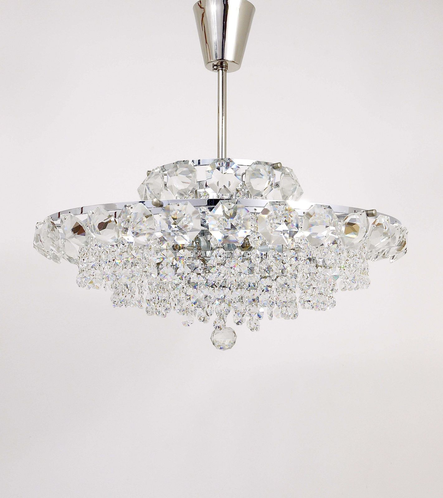 Bakalowits Vienna Diamond Crystal Faceted Glass Chandelier, Austria, 1950s photo furniture