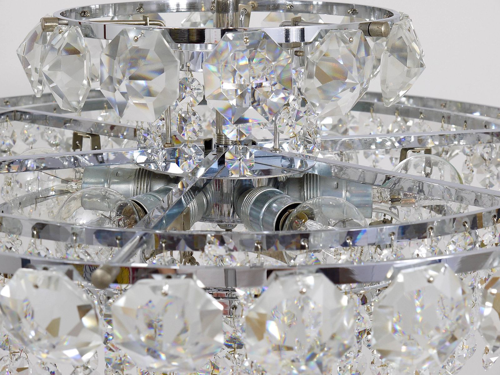 photo for sale Bakalowits Vienna Diamond Crystal Faceted Glass Chandelier, Austria, 1950s