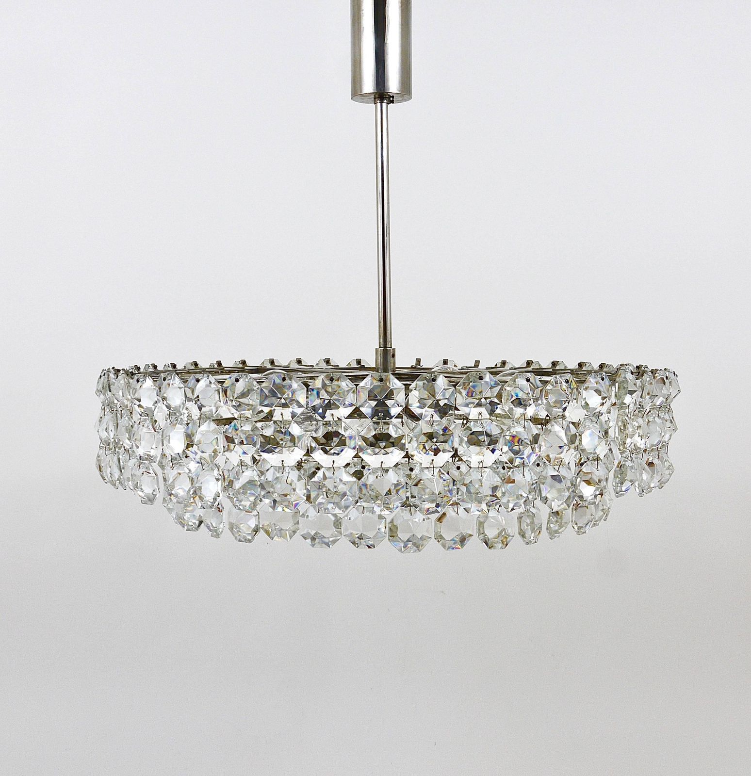 Bakalowits Large Nickel & Glass Chandelier With Diamond Shaped Crystals, 1960s photo furniture