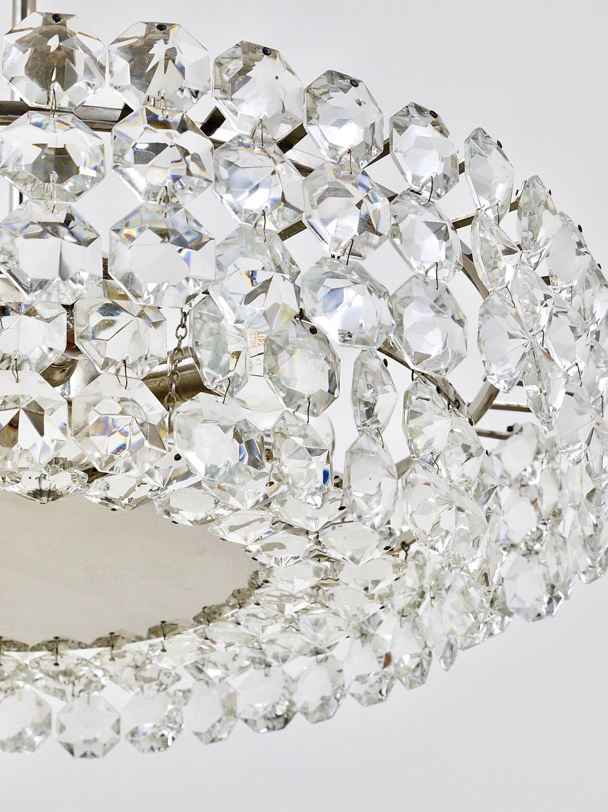 photo for sale Bakalowits Large Nickel & Glass Chandelier With Diamond Shaped Crystals, 1960s