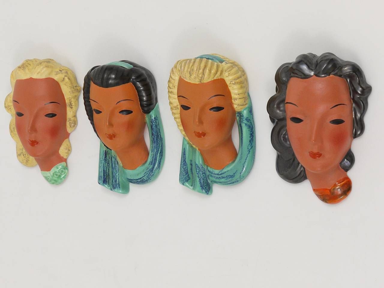 Goldscheider Vienna Set Of Four Wall Masks By Adolf Prischl, Austria, 1950s photo furniture
