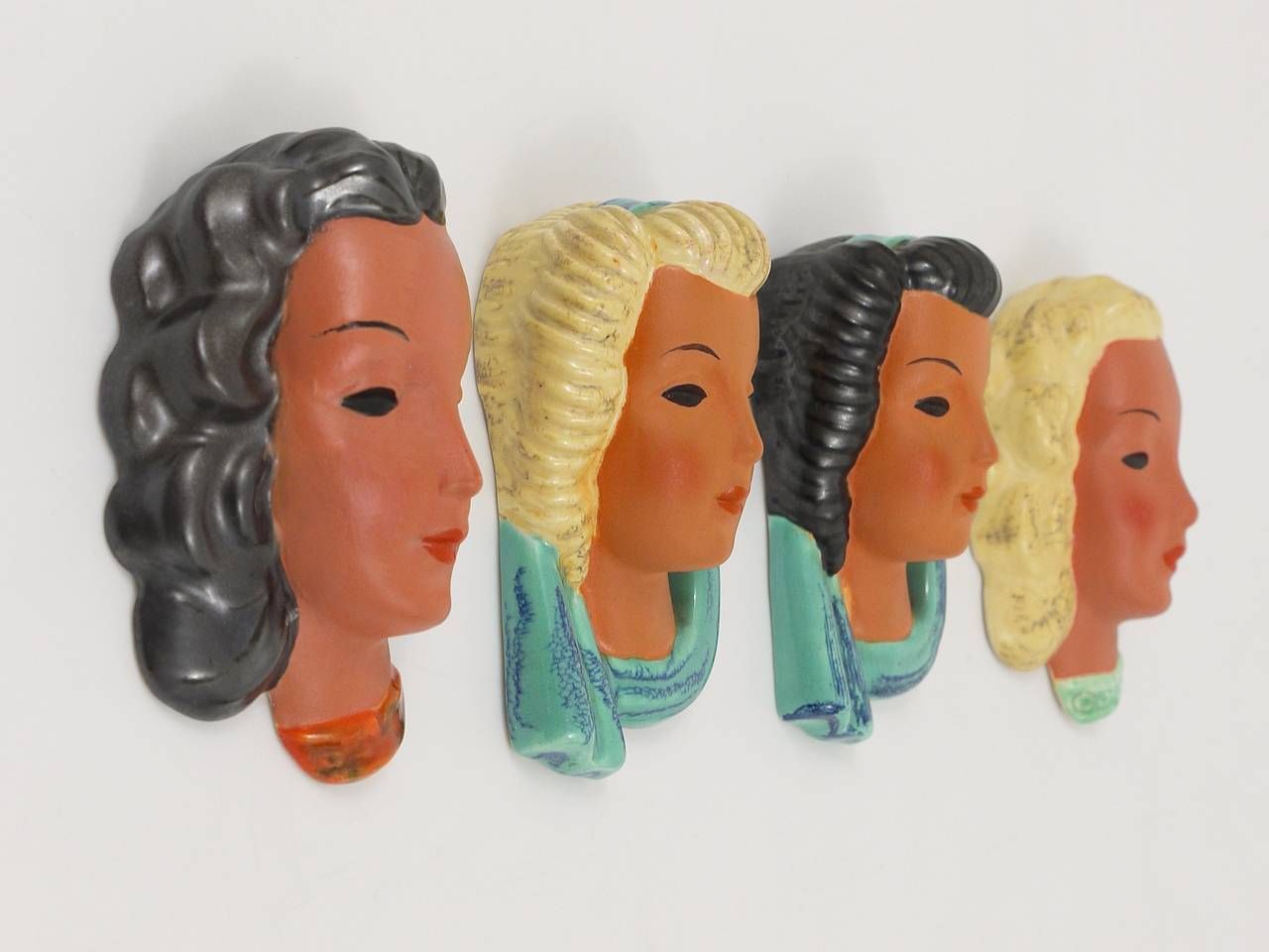 Goldscheider Vienna Set Of Four Wall Masks By Adolf Prischl, Austria, 1950s photo Art