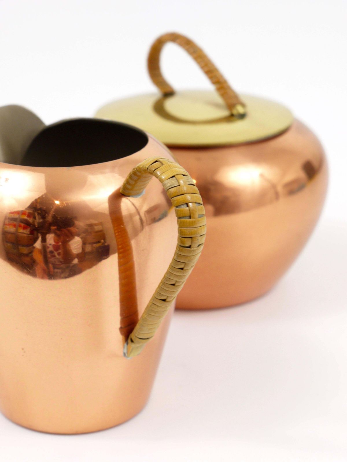 Mid Century Copper & Brass Milk Creamer And Sugar Bowl With Lid, Austria, 1950s photo buy