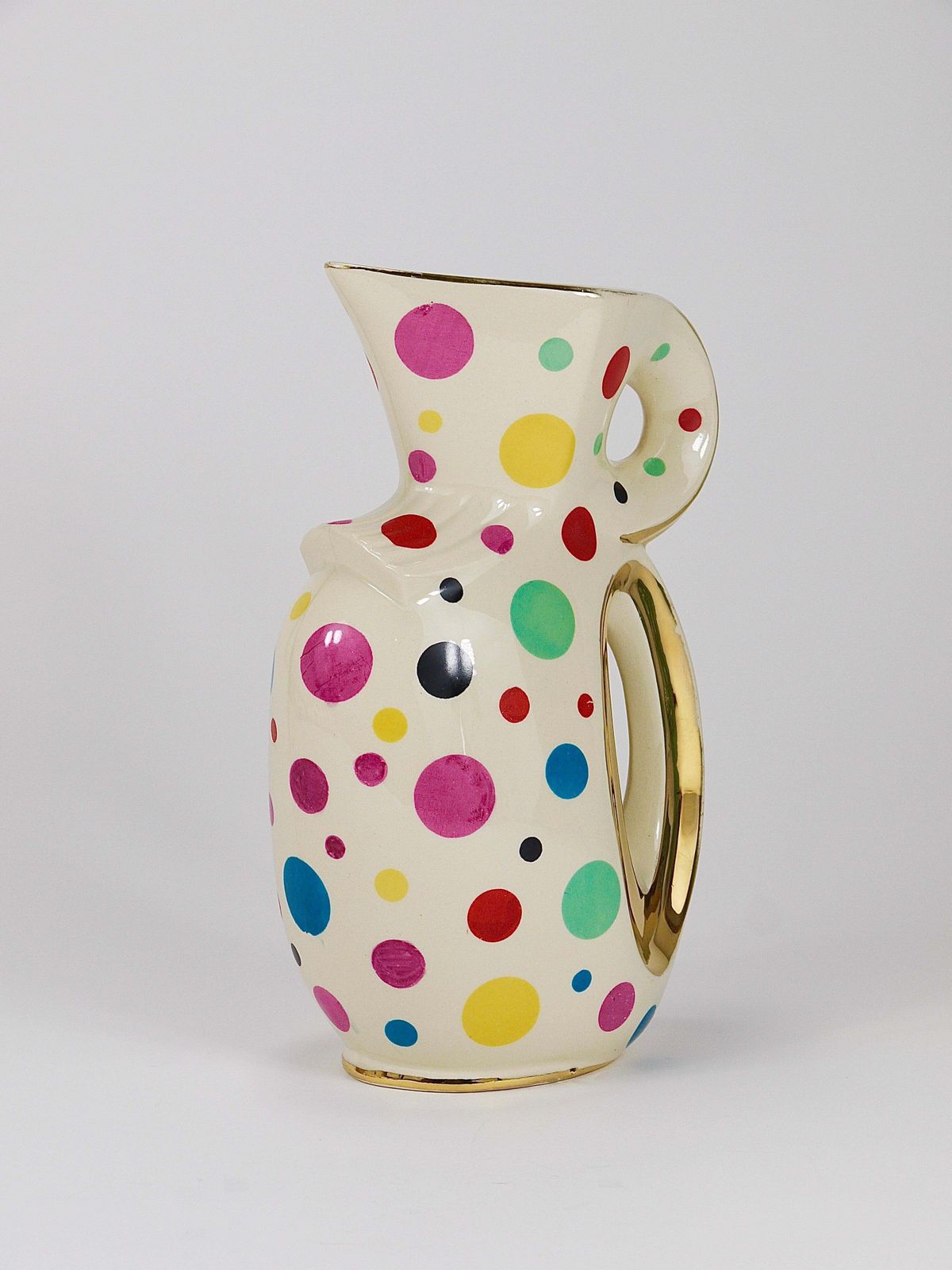 Boch Frères Gold & Polka Dot Decor Mid Century Pitcher / Jug, Belgium, 1950s photo Home Decor