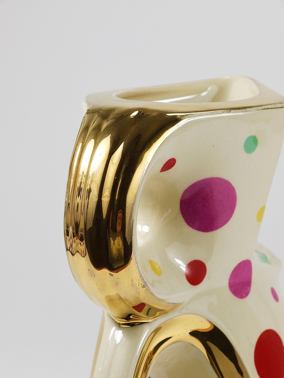 photo for sale Boch Frères Gold & Polka Dot Decor Mid Century Pitcher / Jug, Belgium, 1950s