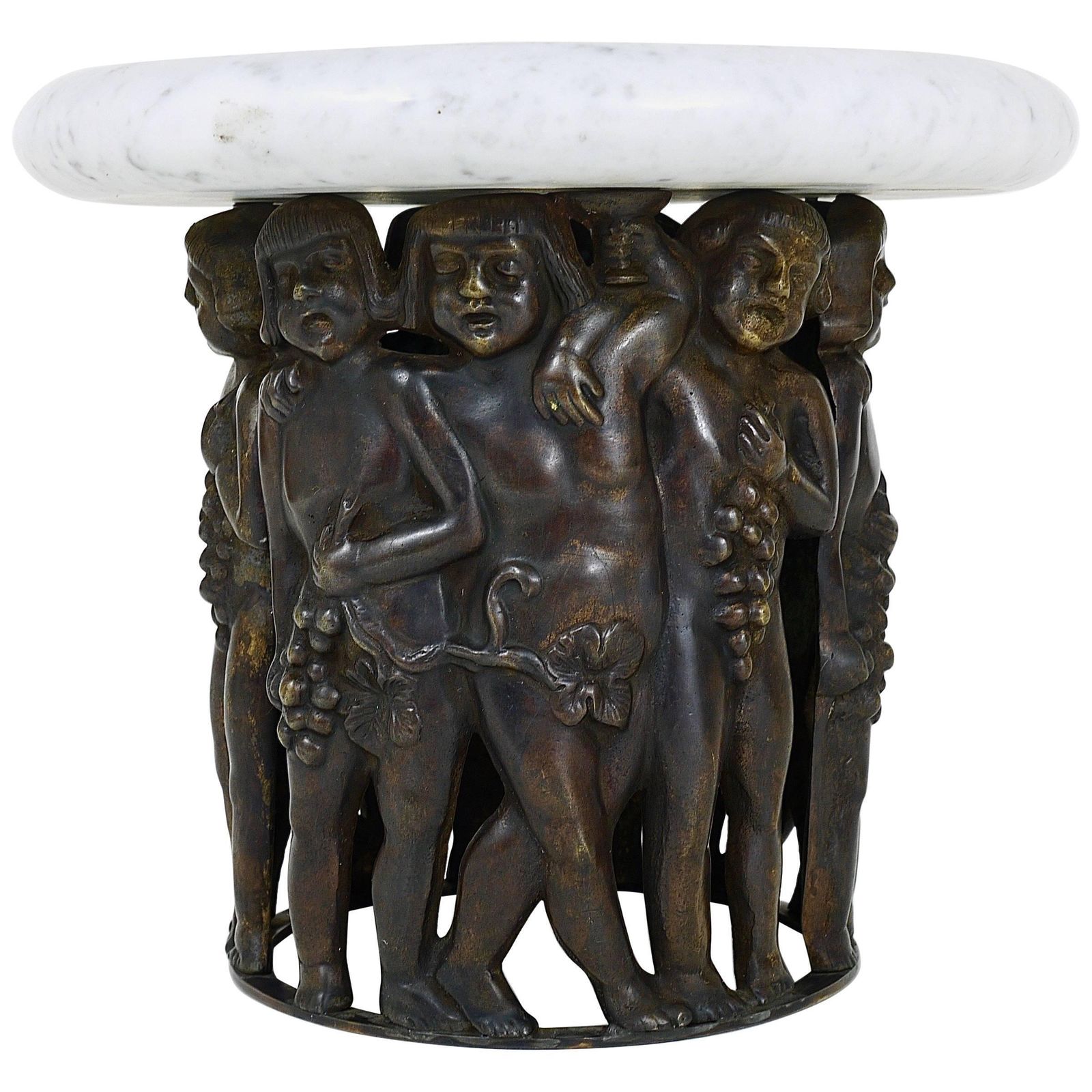Gustav Gurschner (Attr.) Art Nouveau Bacchus Putto Centerpiece Bronze Marble
