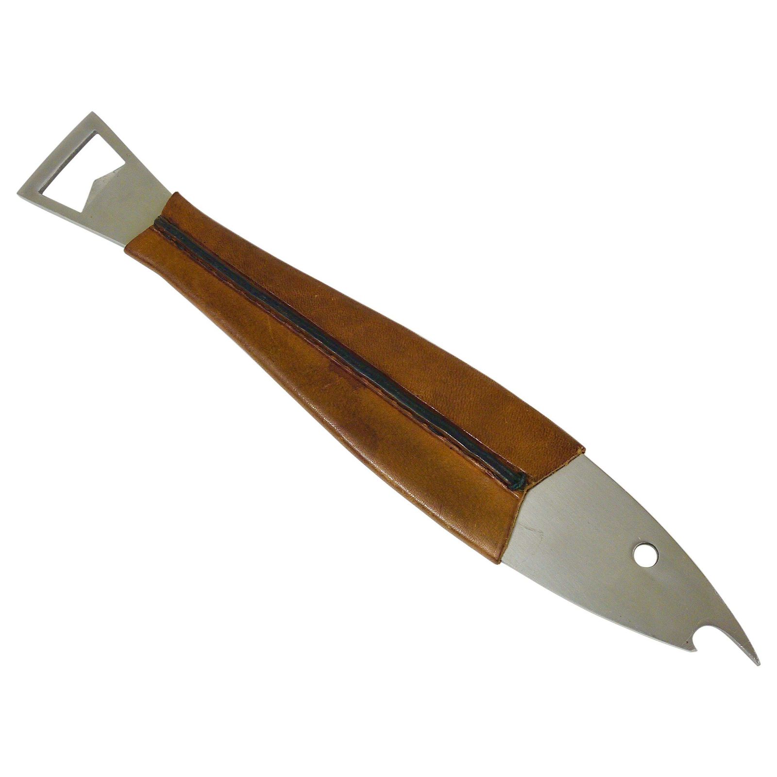 Carl Auböck Neptune Fish Bottle Opener, Leather & Steel By Amboss Austria, 1950s