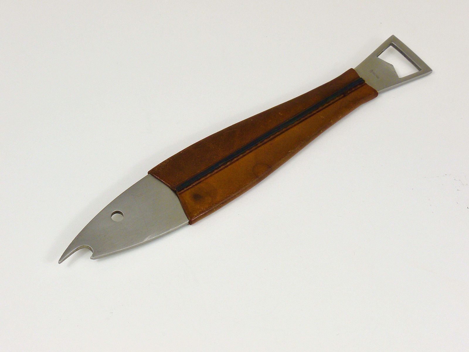 Carl Auböck Neptune Fish Bottle Opener, Leather & Steel By Amboss Austria, 1950s photo furniture