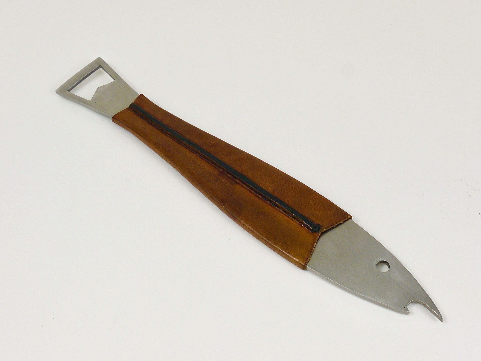 Carl Auböck Neptune Fish Bottle Opener, Leather & Steel By Amboss Austria, 1950s photo Home Decor