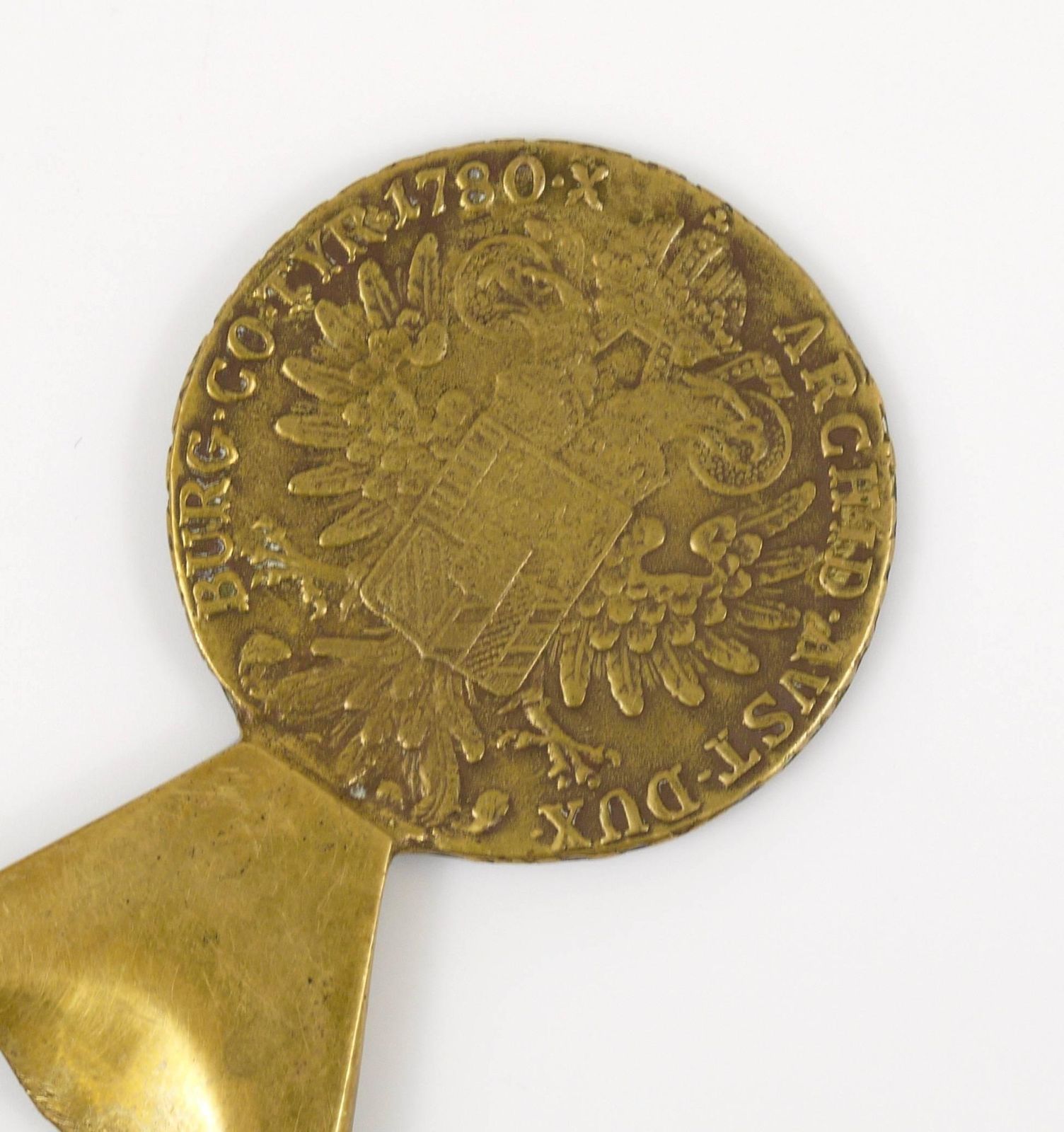 Carl Aubock Brass Maria Theresia Coin Bottle Opener, Austria, 1950s photo buy