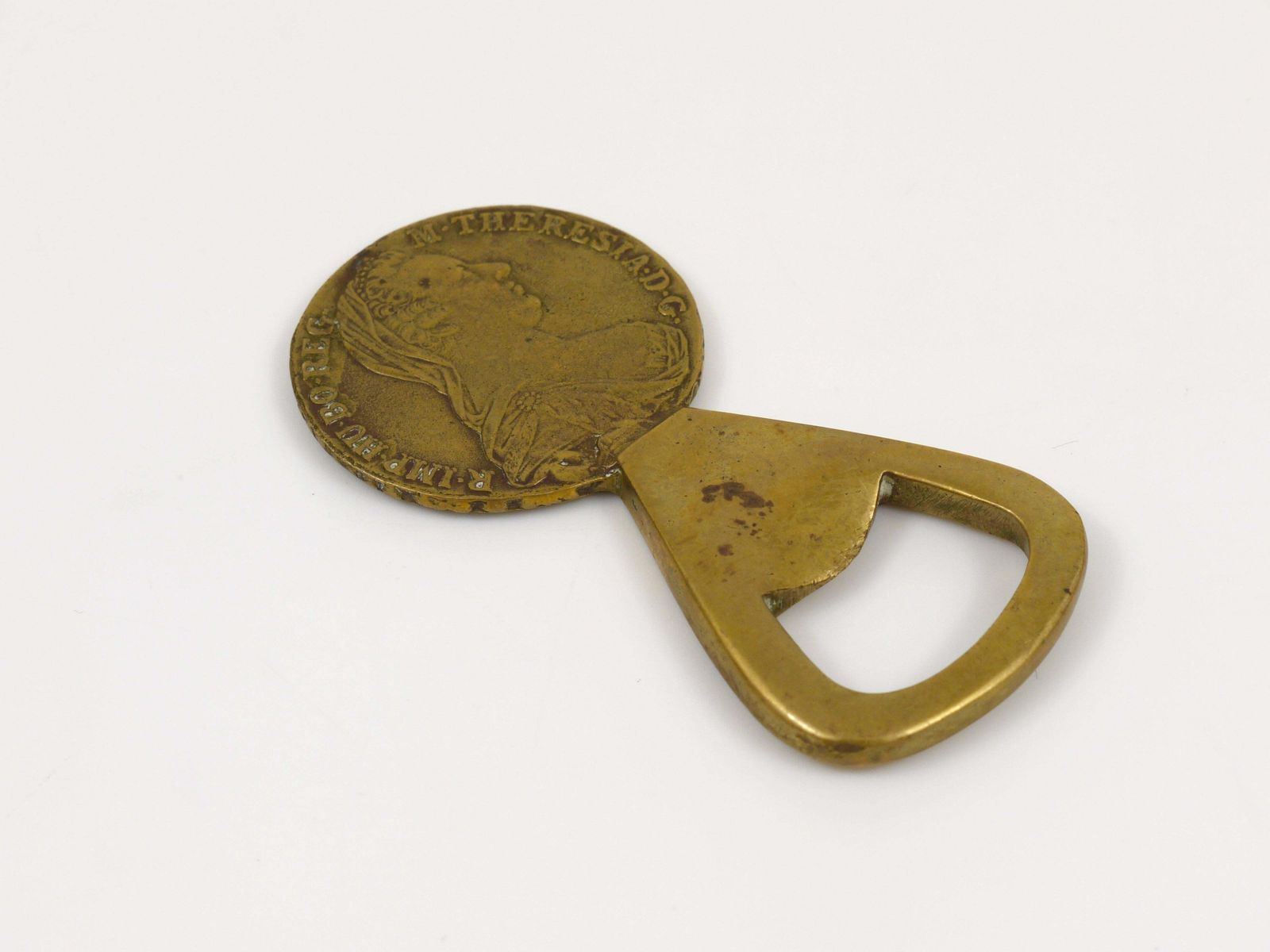 Carl Aubock Brass Maria Theresia Coin Bottle Opener, Austria, 1950s photo vintage
