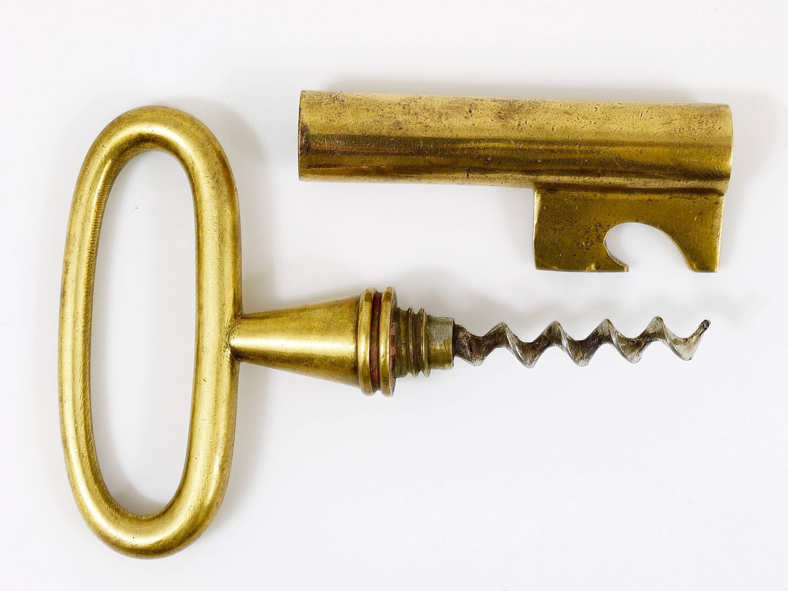 Carl Aubock Big Brass Key Cork Screw, Bottle Opener, Paperweight, Austria, 1950s photo for sale