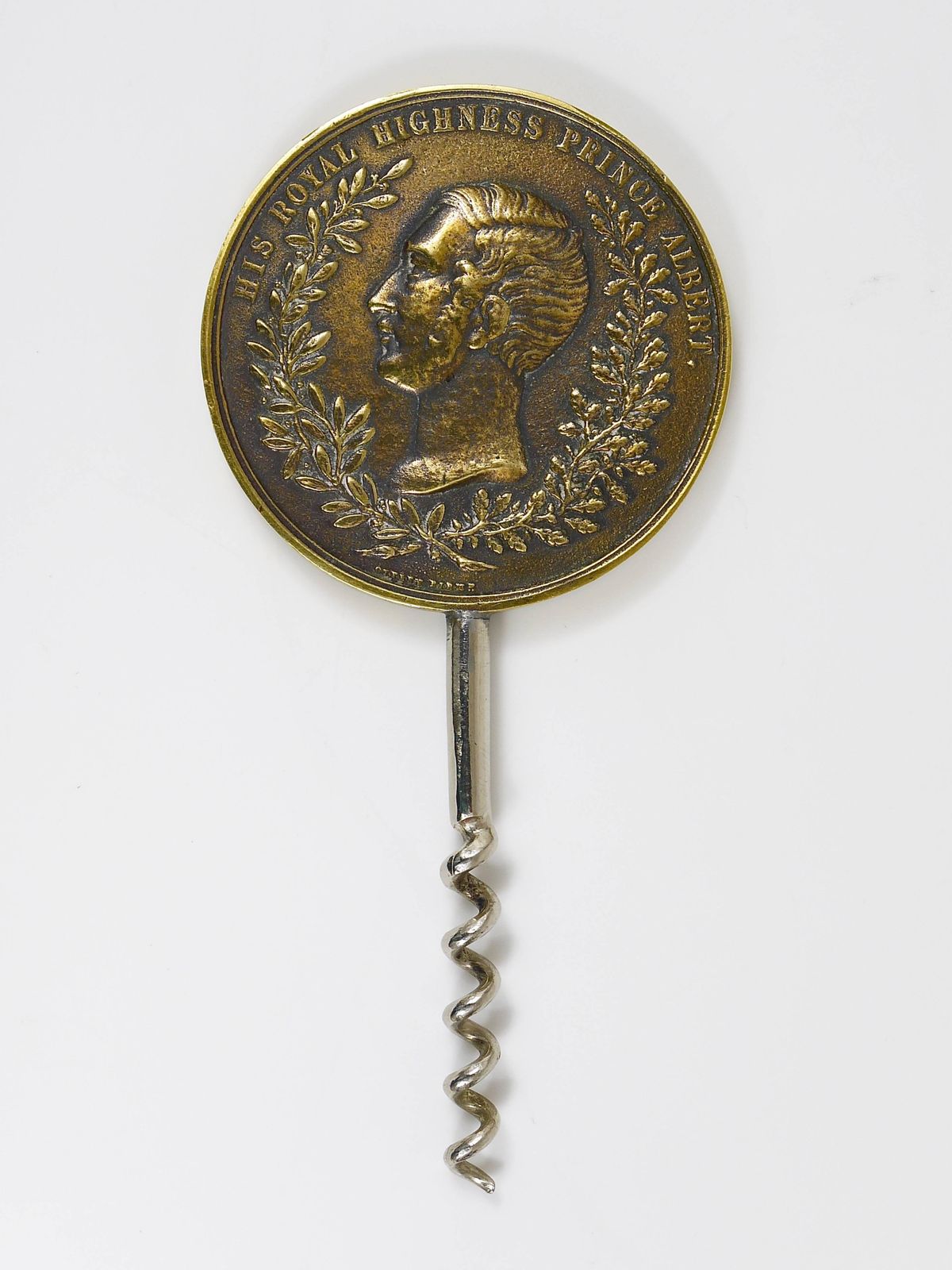 Carl Aubock Big Brass Coin Cork Screw, Bottle Opener, Austria, 1950s photo furniture