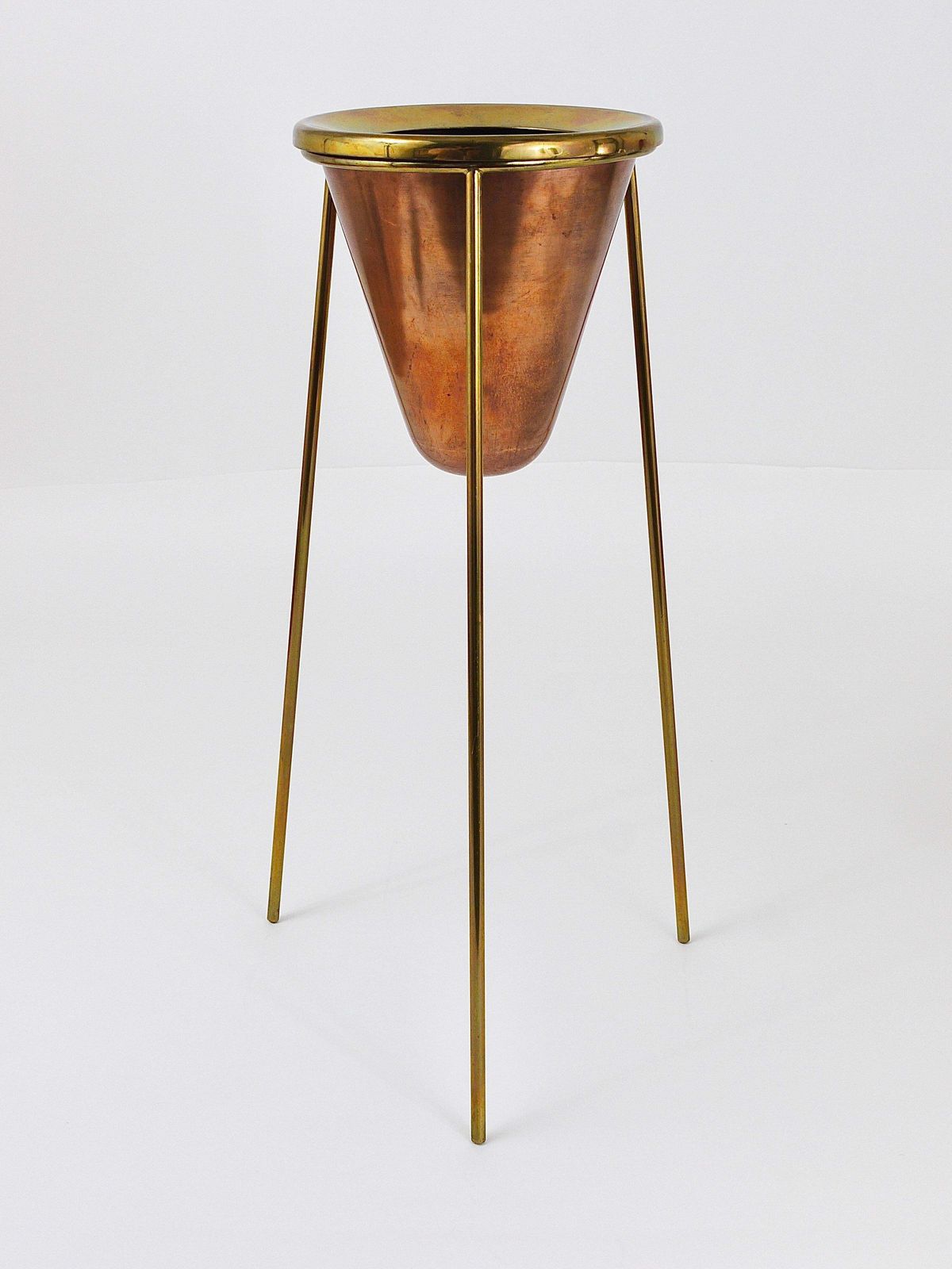 Home Decor Rare Carl Aubock Copper & Brass Tripod Floor Ashtray, Austria, 1950s photo