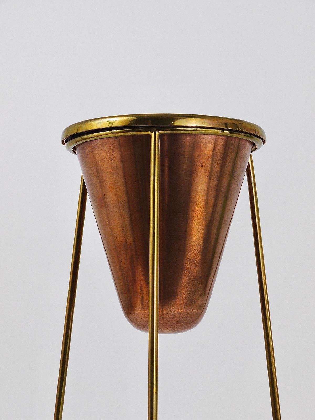 3628.0 Rare Carl Aubock Copper & Brass Tripod Floor Ashtray, Austria, 1950s photo