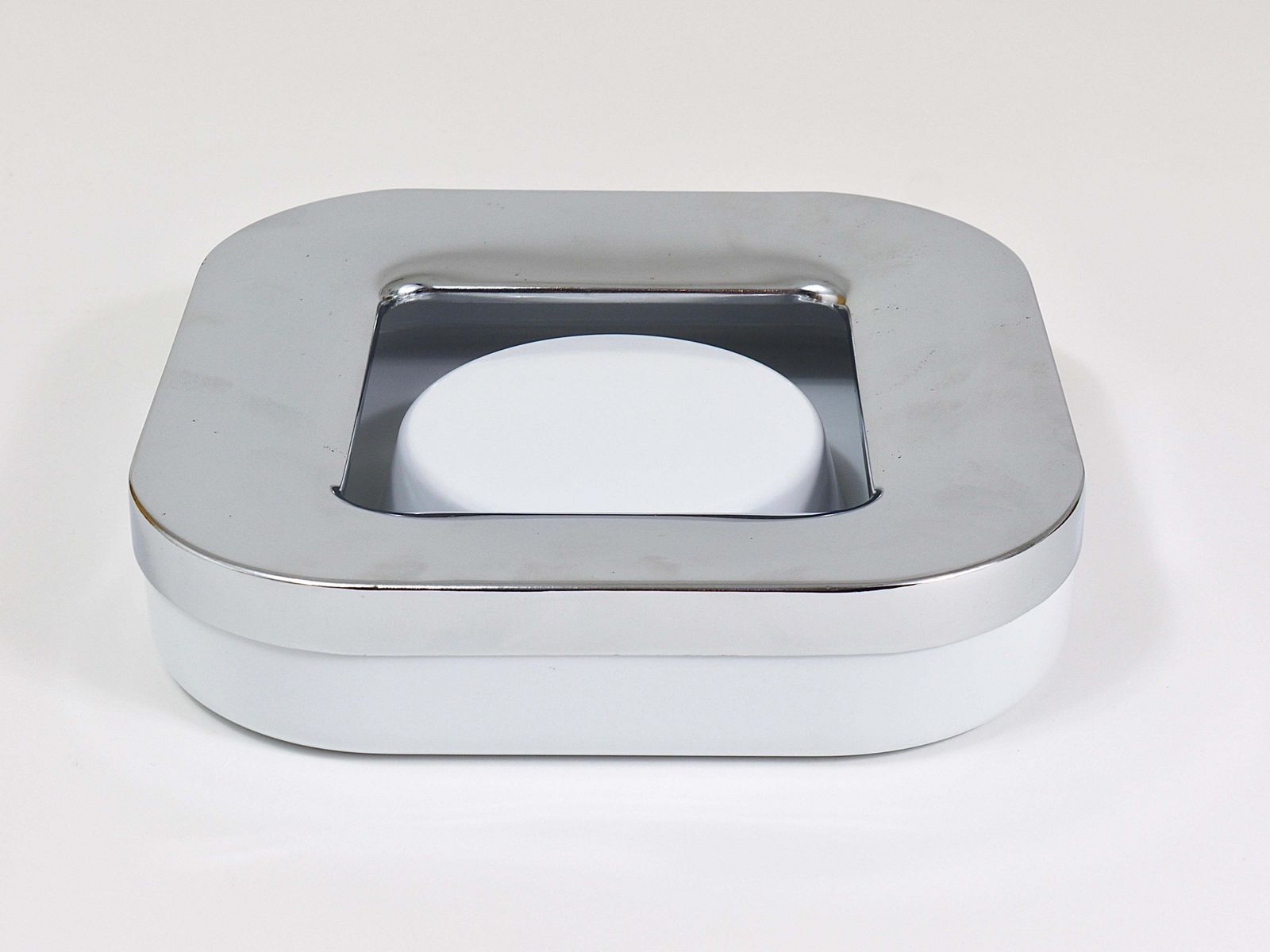 Ico Parisi Square White Ashtray, Chrome & Melamine By Lamperti, Italy, 1970s photo Home Decor