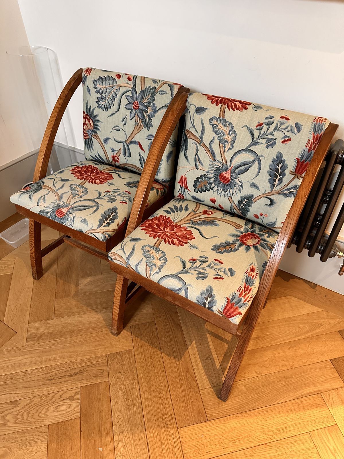 Pair Of Matching Wooden And Fabric Mid Twentieth Chairs