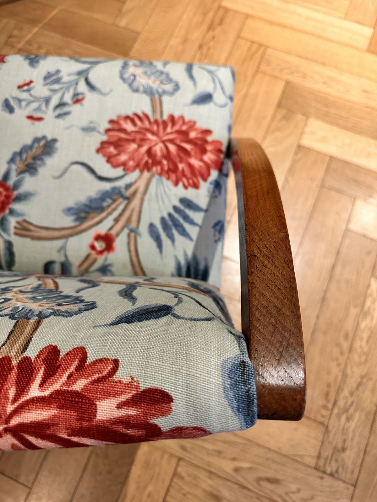 Pair Of Matching Wooden And Fabric Mid Twentieth Chairs photo vinterior