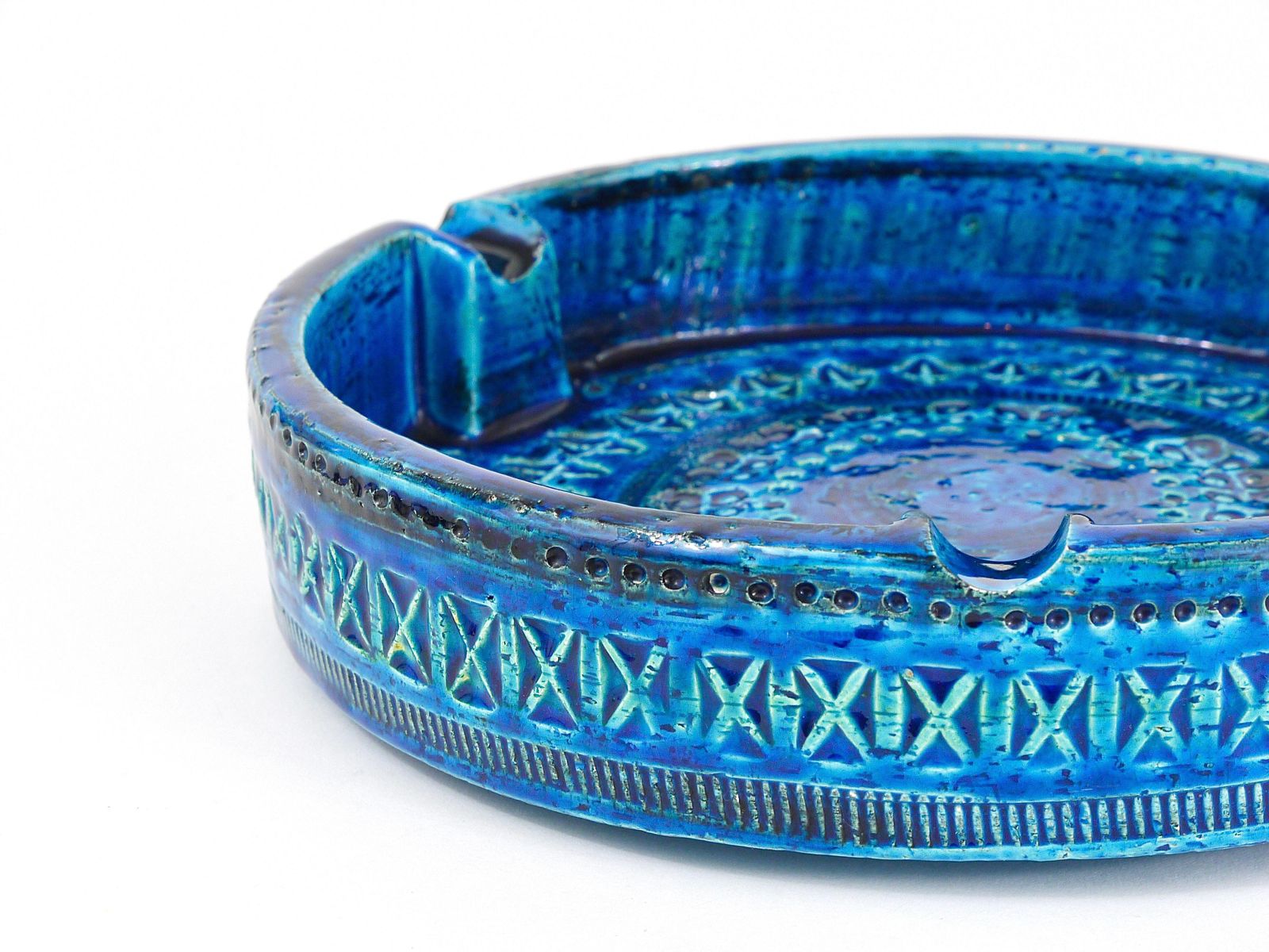 717.0 Aldo Londi Bitossi Very Large Round Rimini Blue Glazed Midcentury Ashtray, 1950s photo